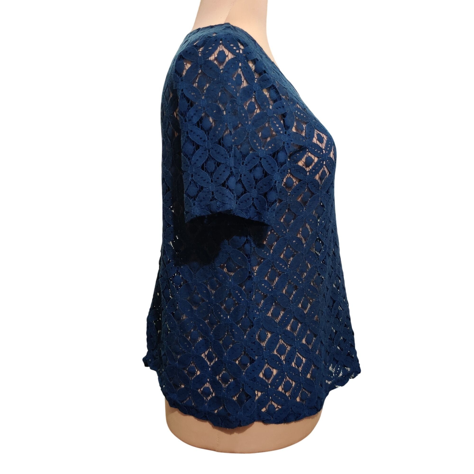 Other Per Seption Concept XL Navy Blue Lace Crochet Open Back Blou Size XL / US 12-14 / IT 48-50 - 3 Thumbnail