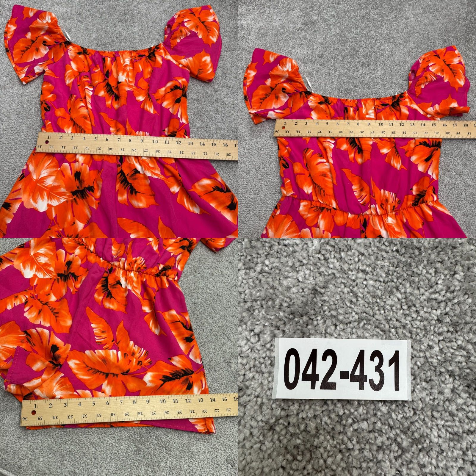 Lulus Lulus Romper Womens Large Pink Orange Tropical Leaf Print Summer Off Shoulder Size 36" / US 14 / IT 50 - 9 Thumbnail