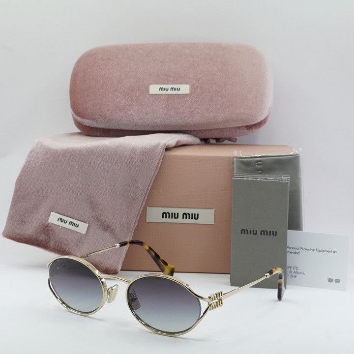 Miu Miu Miu Miu MU52YS ZVN5D1 Sunglasses Pale Gold Oval Frame, Grey Size ONE SIZE - 12 Thumbnail