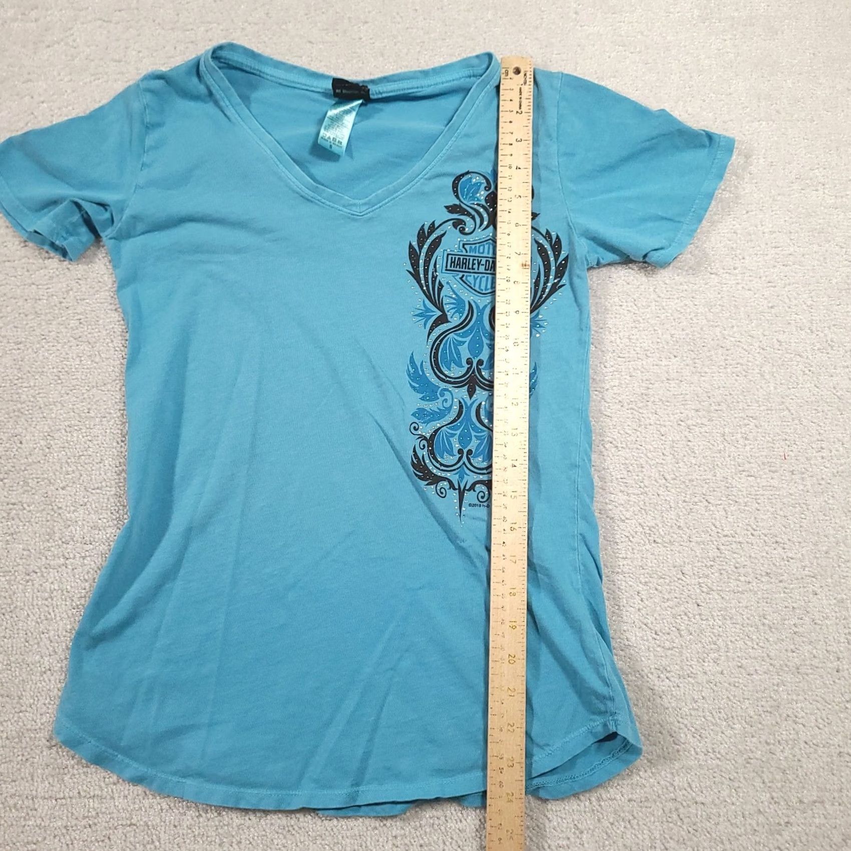Harley Davidson Harley-Davidson Shirt Womens Small Blue Graphic Tee Top Embellished Size S / US 4 / IT 40 - 5 Thumbnail