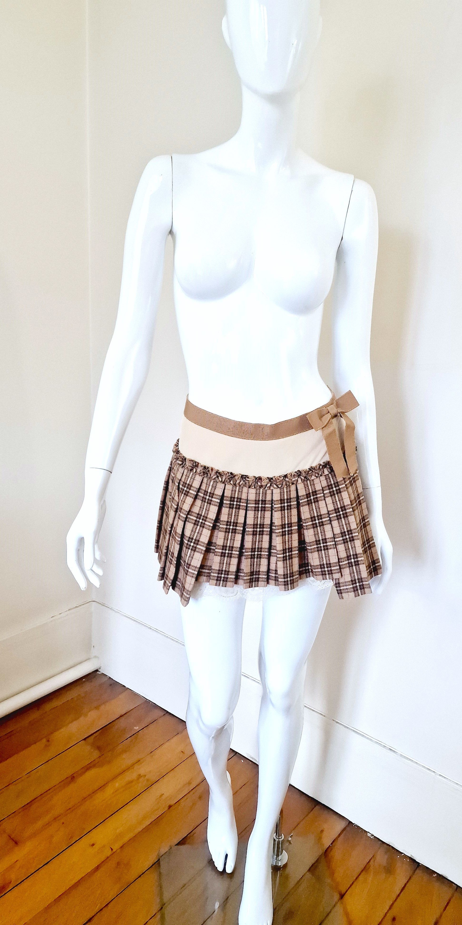 Dolce and Gabbana Tartan Trim Pleated Checked D&G Mini Skirt