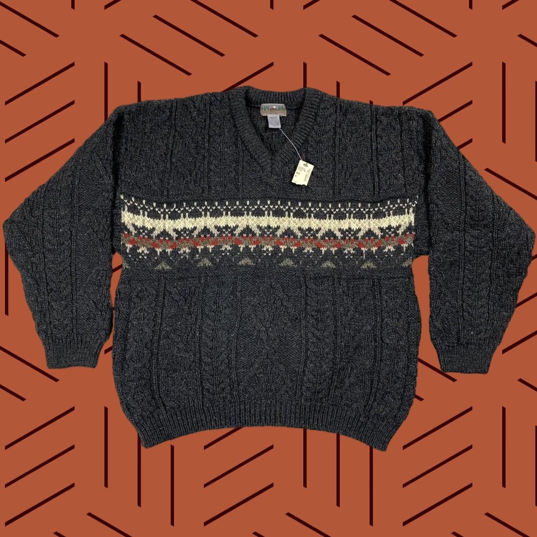 Eastern Mountain Sports VINTAGE EASTERN MOUNTAIN SPORTS FISHERMAN SWEATER 100% WOOL MEDIUM BLACK FAIR ISLE PULLOVER MENS Size US M / EU 48-50 / 2 - 1 Thumbnail