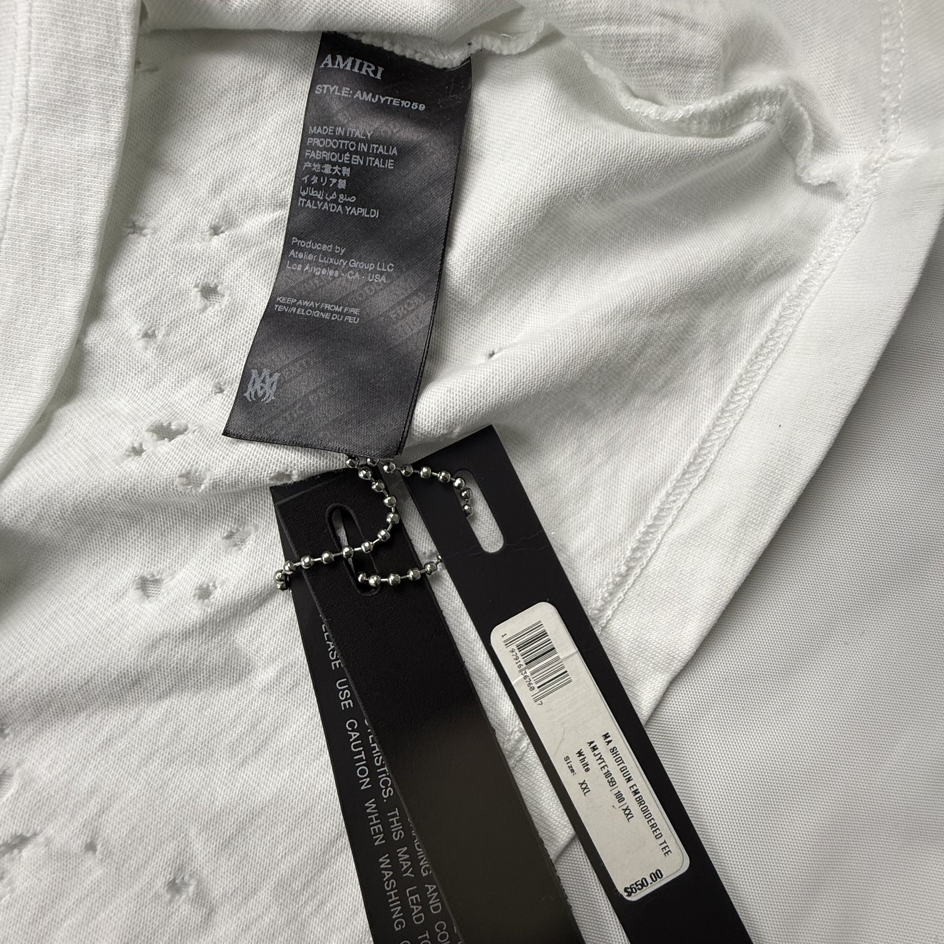 Amiri Amiri Shotgun Embroidered White Distressed Logo T-Shirt Size US XXL / EU 58 / 5 - 4 Thumbnail