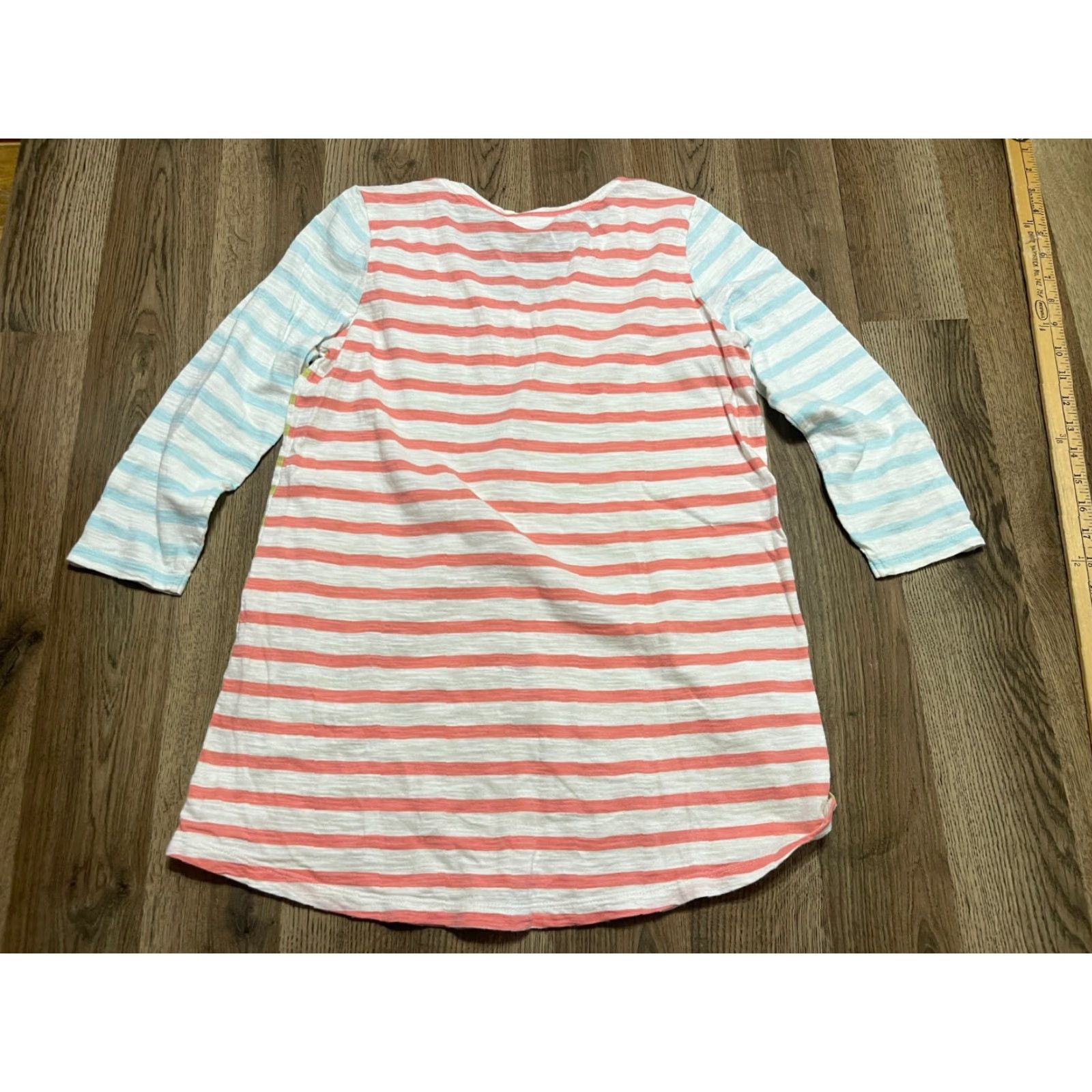 J. Jill J. Jill Shirt Womens XS Striped 3/4 Sleeve V-neck Multicolor Blue Green Pink White T-Shirt Casual Womens XS Size XS / US 0-2 / IT 36-38 - 2 Thumbnail