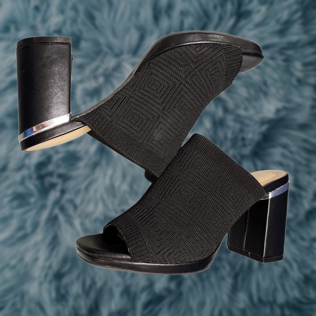 Vintage Adrienne Vittadini Aimie Heeled Slide Sandals Womens Size 5M Black Stretch Knit Size US 5 / IT 35 - 1 Thumbnail