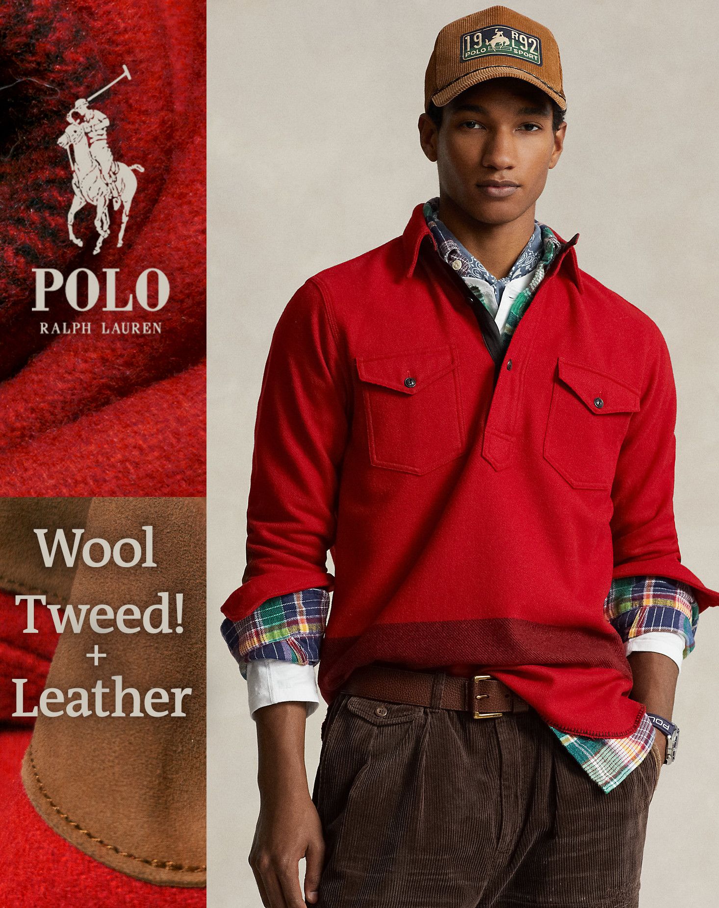 Polo Ralph Lauren MSRP~350€ Overshirt Wool Tweed + Leather, Mounties Style Red Size US S / EU 44-46 / 1 - 1 Thumbnail