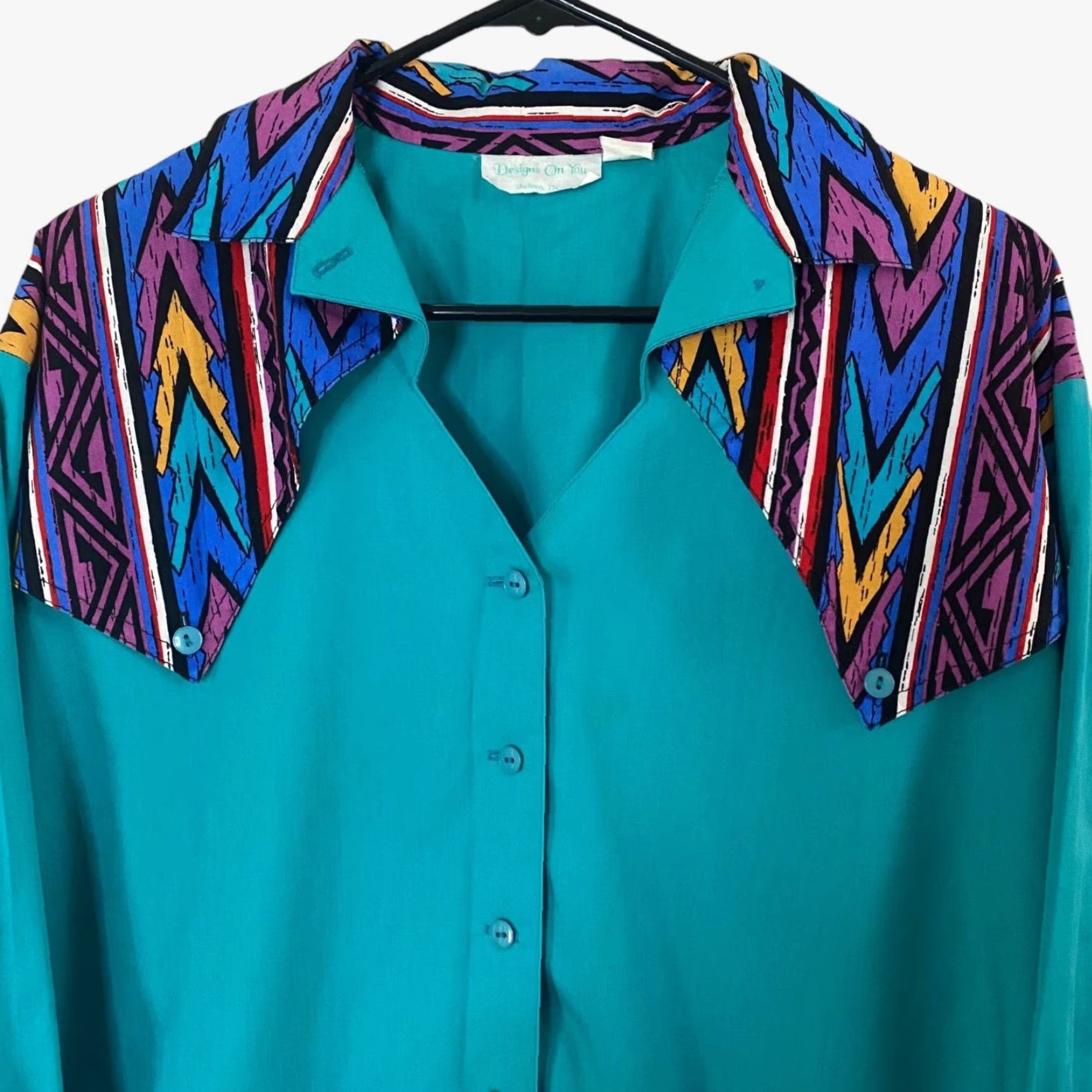Vintage VINTAGE Designs On You Western Rodeo Button-Up Shirt Womens M Blue Aztec Print Long-Sleeve Size M / US 6-8 / IT 42-44 - 5 Thumbnail