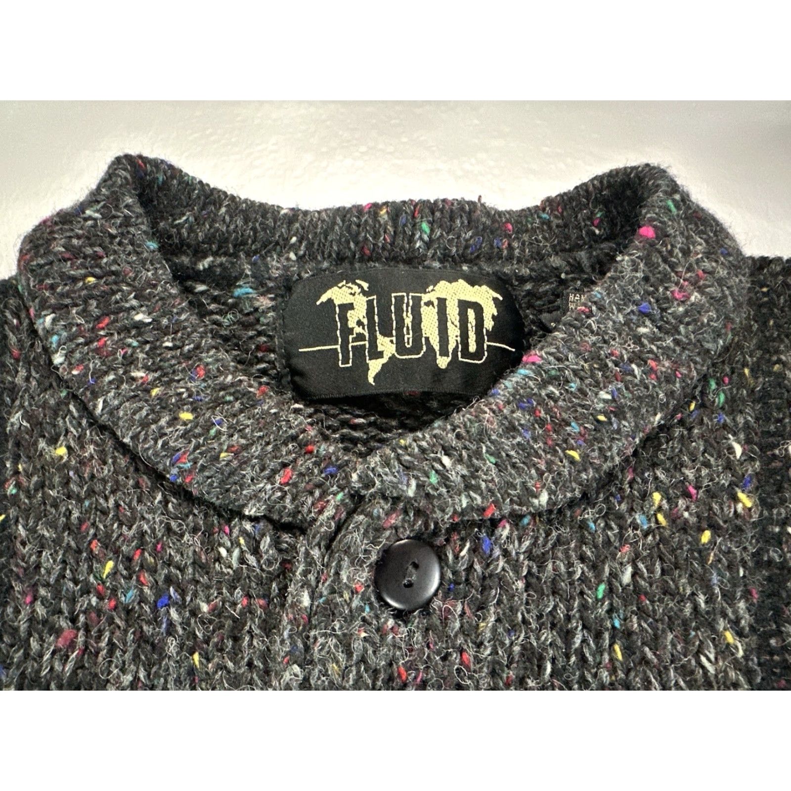 Vintage FLUID Fleck Knit Henley Sweater Men’s Large Gray Wool Blend Button Pullover Size US L / EU 52-54 / 3 - 5 Thumbnail