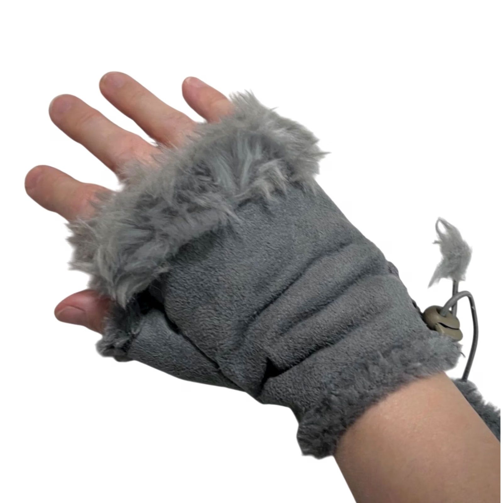 Vintage Rue 21 Faux Suede Fur Lined Fingerless Gloves Womens Gray Adjustable Glove Wrist One Size Size ONE SIZE - 2 Thumbnail
