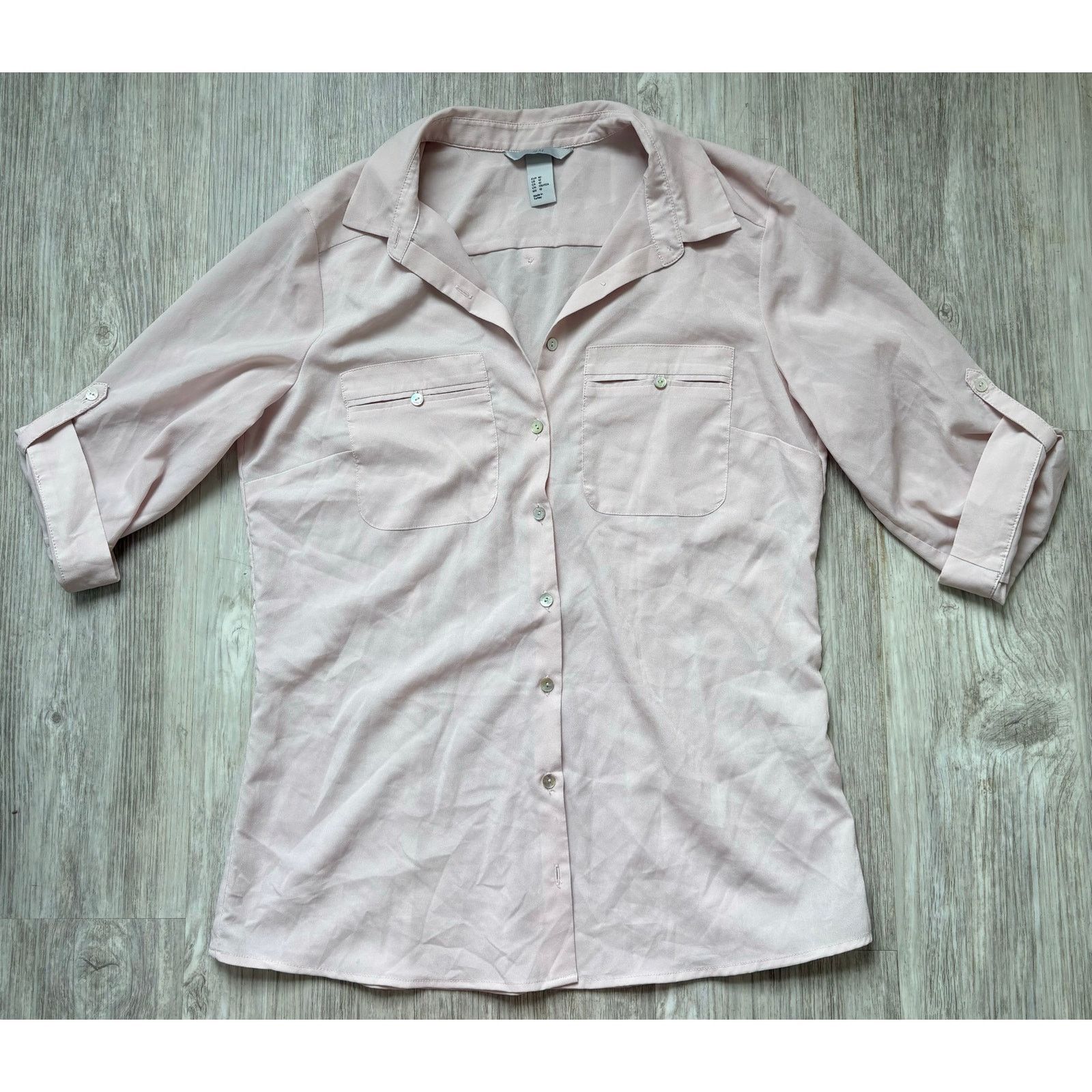 H&M H&M | Women's Button Down Quarter Sleeve Shirt | 10 Size L / US 10 / IT 46 - 1 Thumbnail