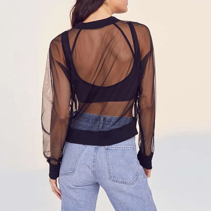 Vintage Sexy Transparent Mesh Sheer Zipper Jacket Size M / US 6-8 / IT 42-44 - 1 Thumbnail