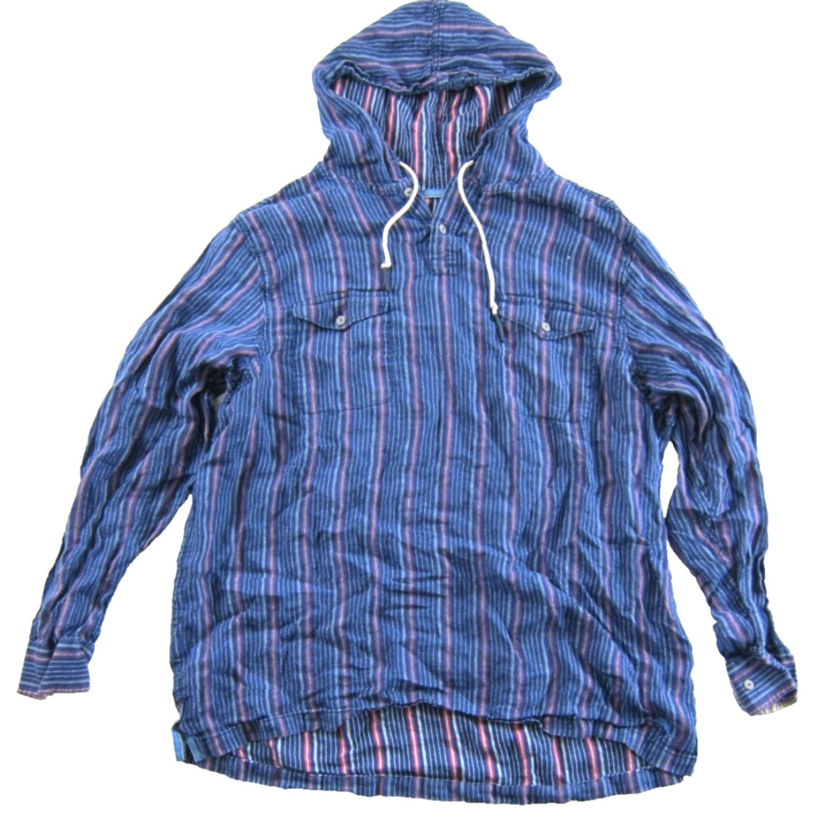 Tommy Bahama Tommy Bahama 100% Cotton Blue Pink Stripe Long Sleeve Hooded Shirt Men XXL Size US XXL / EU 58 / 5 - 2 Thumbnail