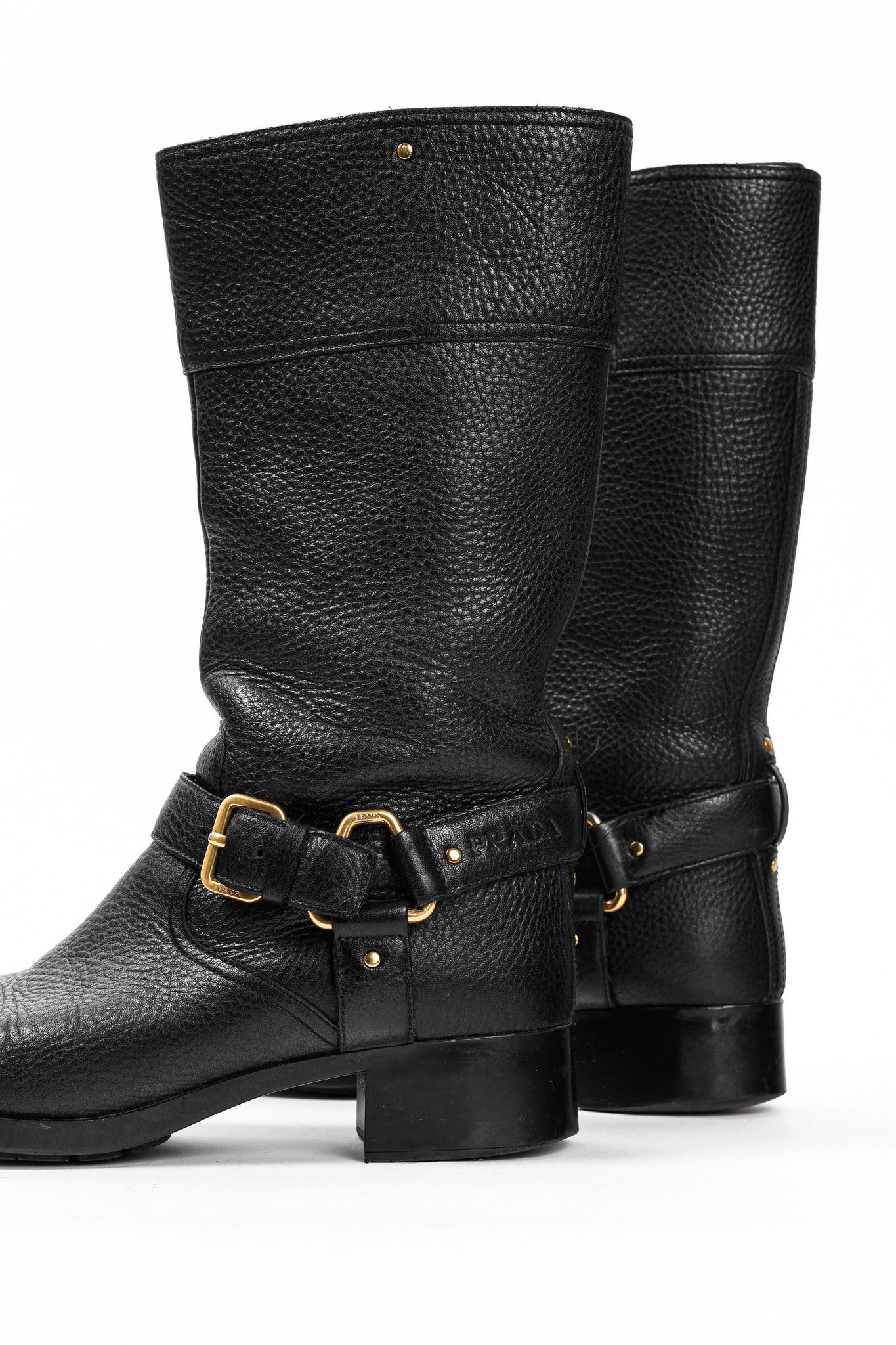 Prada Prada Sport Black Pebbled Leather Harness Biker Boots Size US 9.5 / IT 39.5 - 7 Thumbnail
