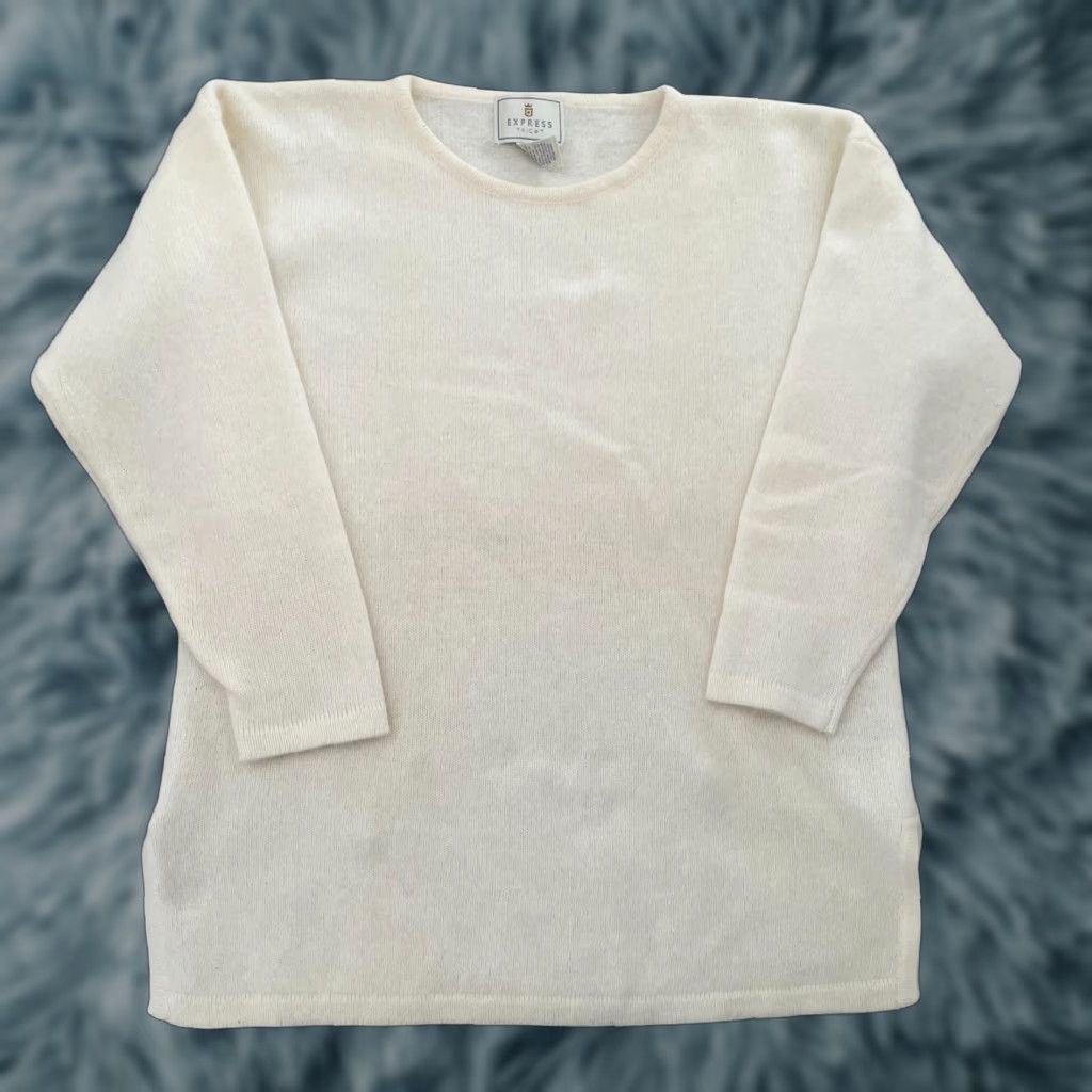 Express Express Tricot Sweater Womens M Cream Pullover Oversized Angora Wool Top Vintage Knit 90s Baggy Size M / US 6-8 / IT 42-44 - 1 Thumbnail