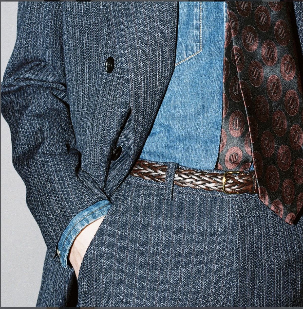 HUSBANDS SS23 Thin Braided Brown Belt Leather 85 Size 28 - 1 Preview