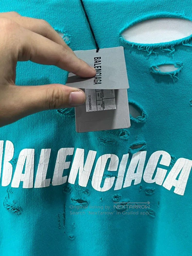 Balenciaga Balenciaga Lake green distressed hoodie Size US S / EU 44-46 / 1 - 5 Thumbnail