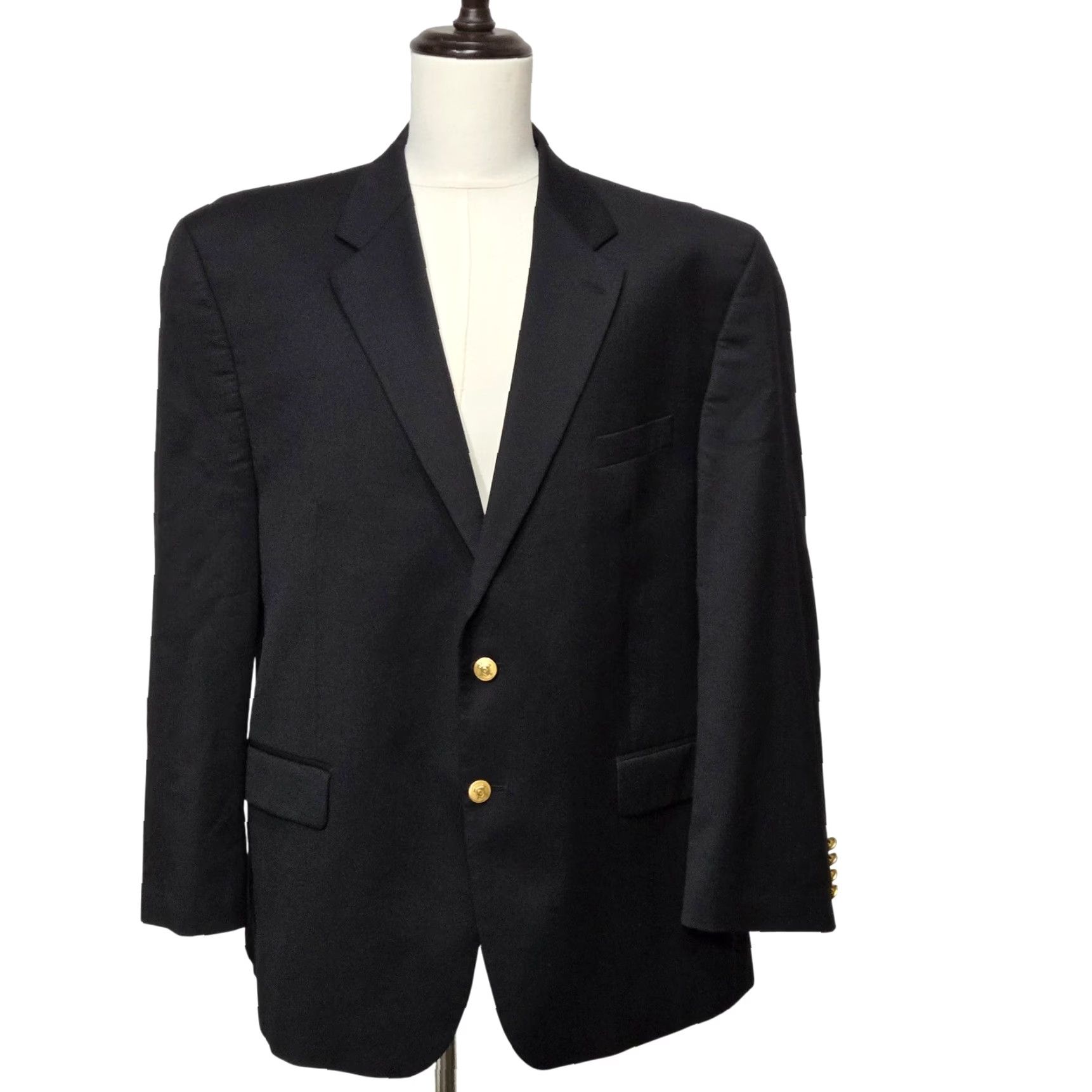 Chaps Chaps Blazer Mens 46 Regular Black Wool Sport Coat Gold Buttons Classic Size 40R - 2 Thumbnail
