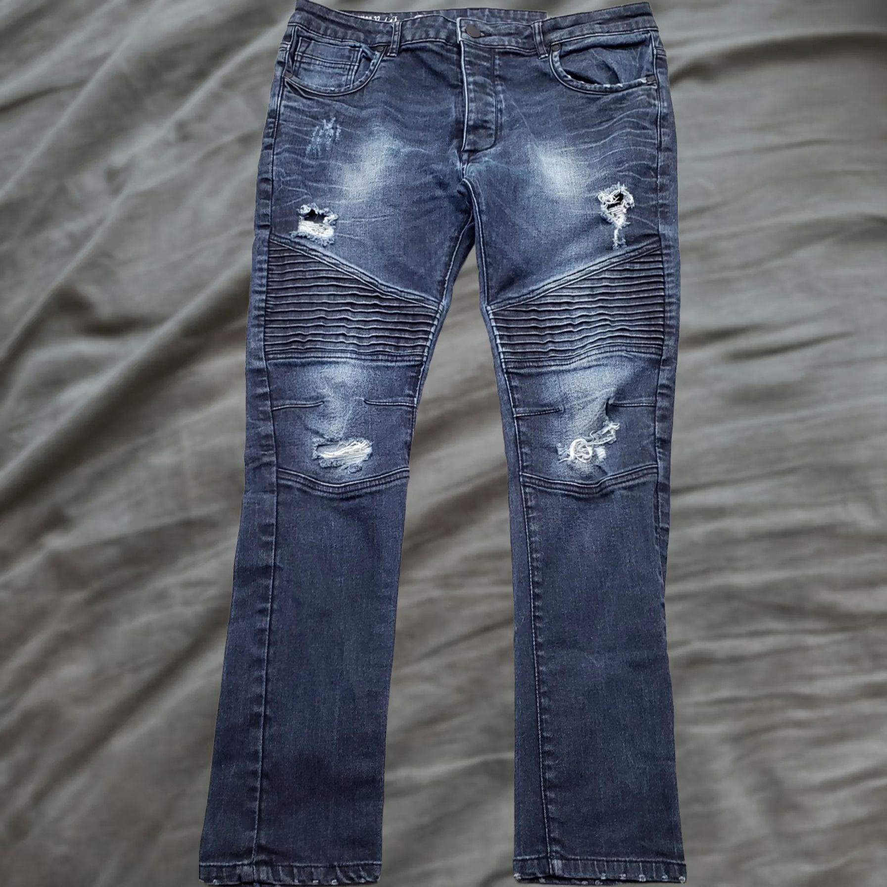 Denim & Co. Denim & Co. Jeans Mens 36 Denim Skinny Slim 5-Pocket Blue Distressed Stretch Comfortable Size US 36 / EU 52 - 1 Thumbnail