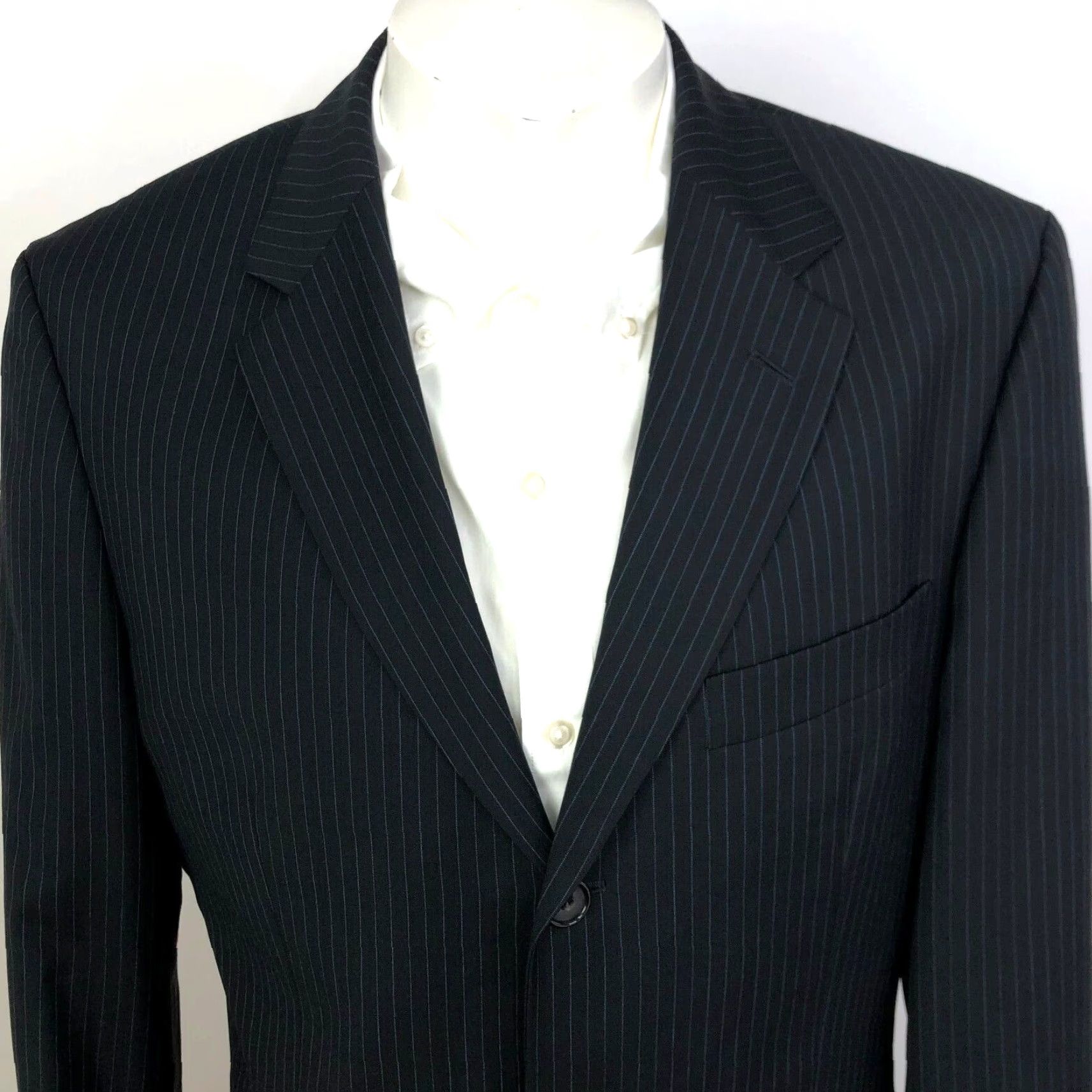 Hugo Boss Hugo Boss 38 R Three-Button Sport Suit Coat Jacket Striped Black Wool Men Suit Jacket Size 38R - 2 Thumbnail