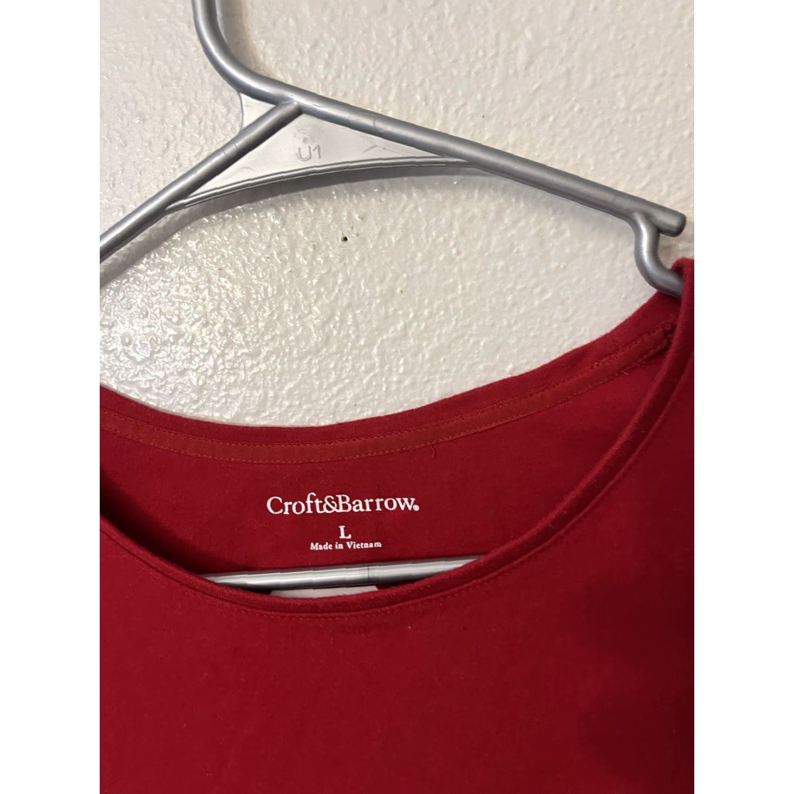 Croft & Barrow Ladies Croft & Barrow Large Red Snowflake Silver Embroidered Long Sleeve T Shirt Size L / US 10 / IT 46 - 2 Thumbnail