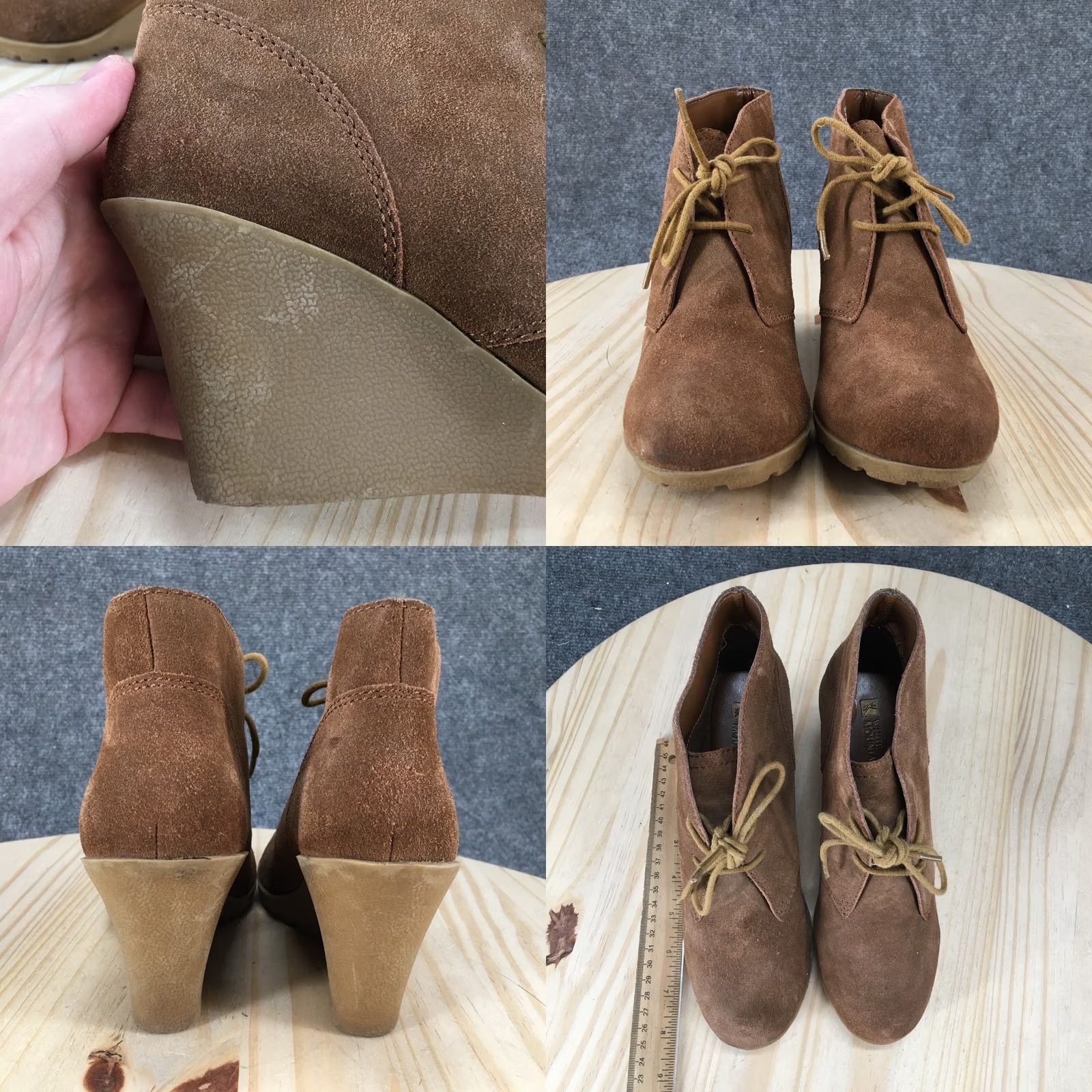 Vintage White Mountain Womens Chukka Boots - Brown Leather Wedge Heels - 8/6.5 US Size - Casual Booties - Fashion Size US 8 / IT 38 - 8 Thumbnail