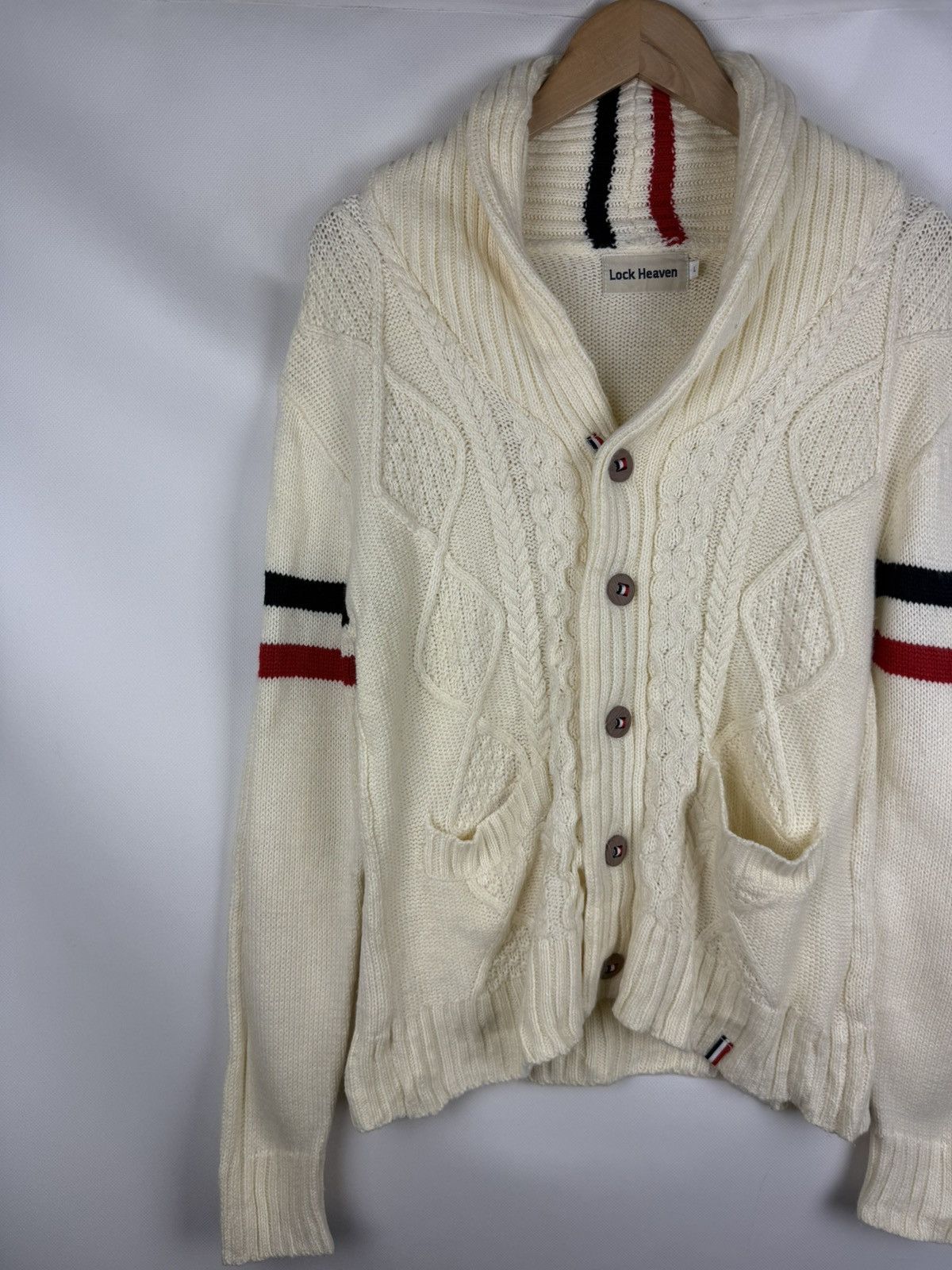 Japanese Brand Lock Heaven Japanese Cable Knit Shawl Cardigan Sweater Size US L / EU 52-54 / 3 - 2 Thumbnail