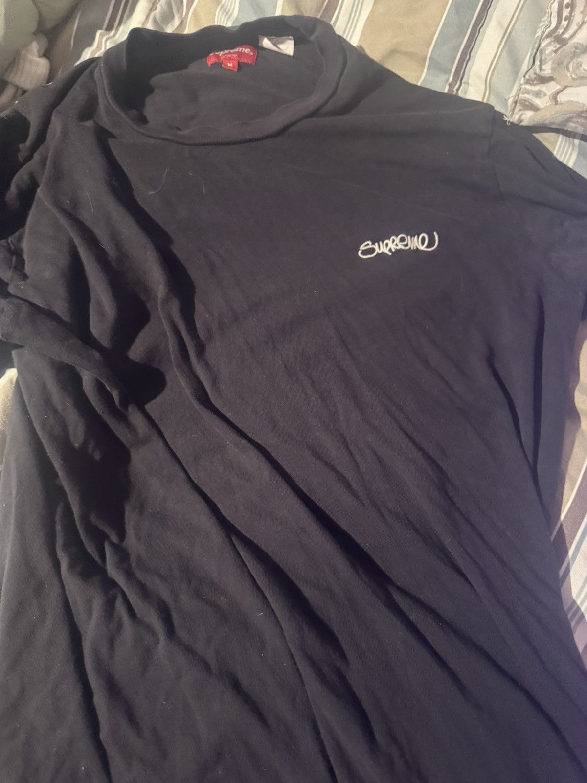 Supreme Supreme cursive washed handstyle Black tee shirt Size US M / EU 48-50 / 2 - 2 Thumbnail
