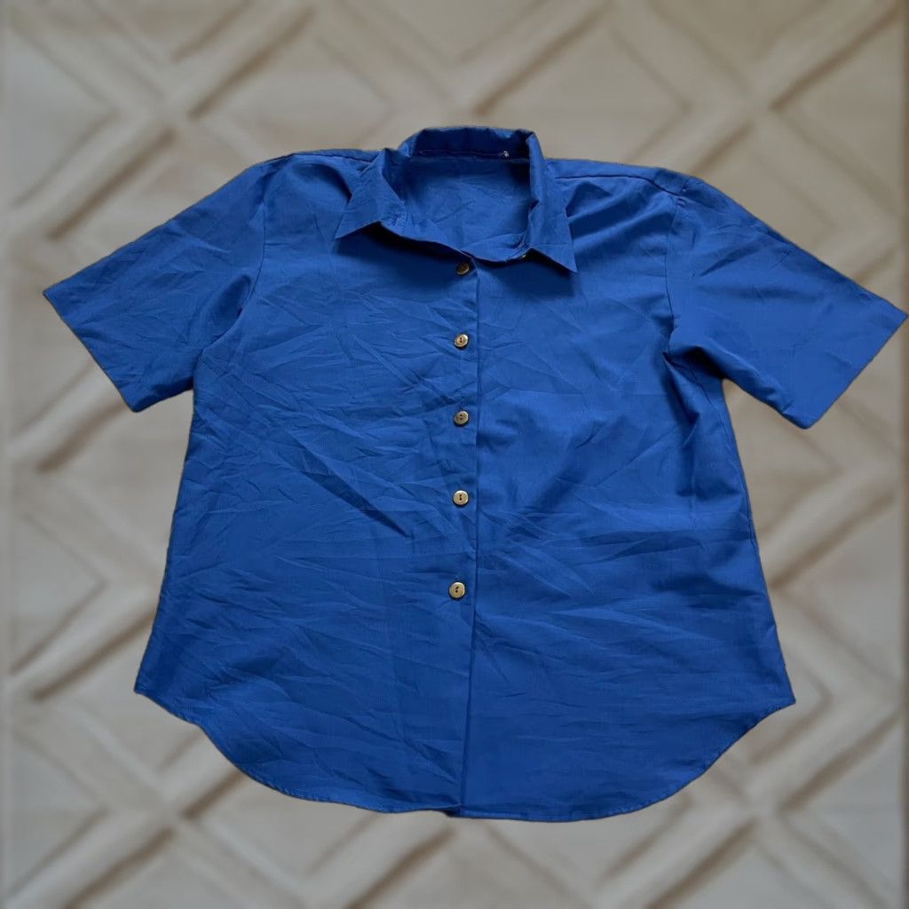 Vintage Unbranded Button Down shirt Womens Large Royal Blue Short Sleeve Business Casual Size L / US 10 / IT 46 - 1 Thumbnail
