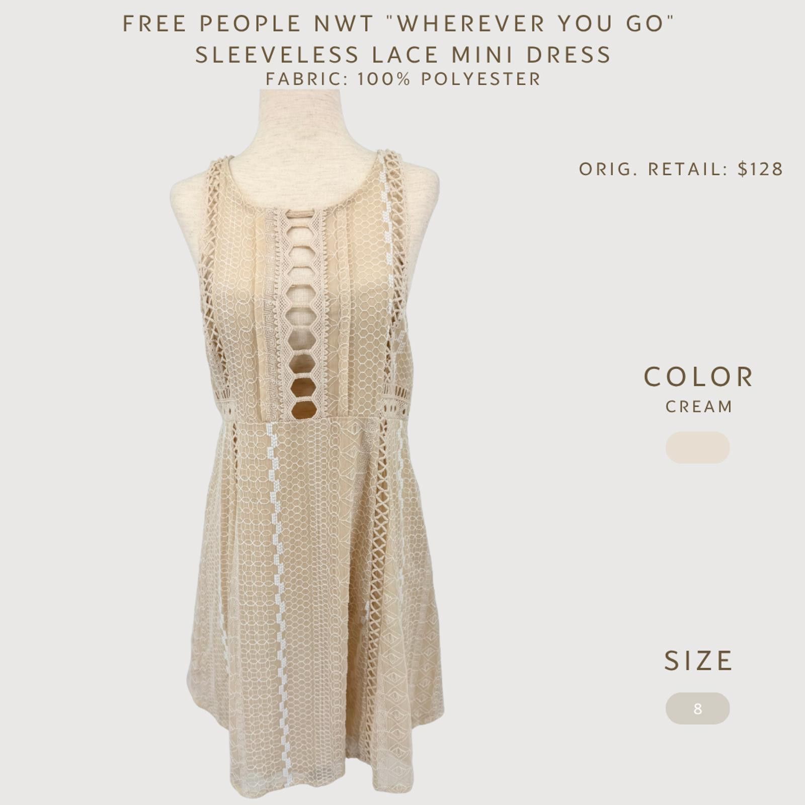 Free People Free People Lace Mini Dress Cream Sleeveless Boho 8 Size M / US 6-8 / IT 42-44 - 2 Thumbnail