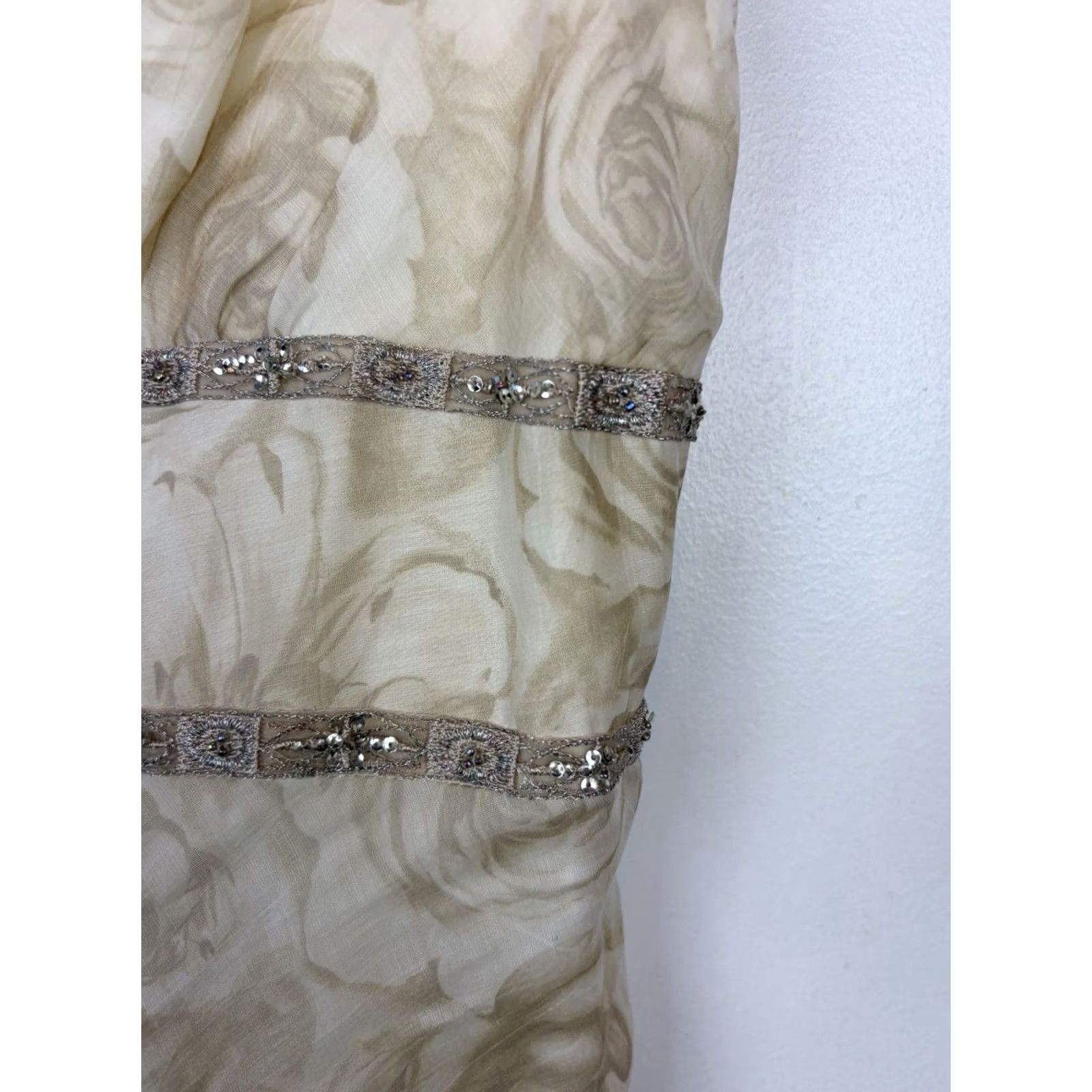 Talbots VINTAGE Talbots Floral Midi Dress Womens 12 Ivory Zip Round Neck Short Sleeve Side Slit Sheath 80s 90s Classic Size XL / US 12-14 / IT 48-50 - 5 Thumbnail