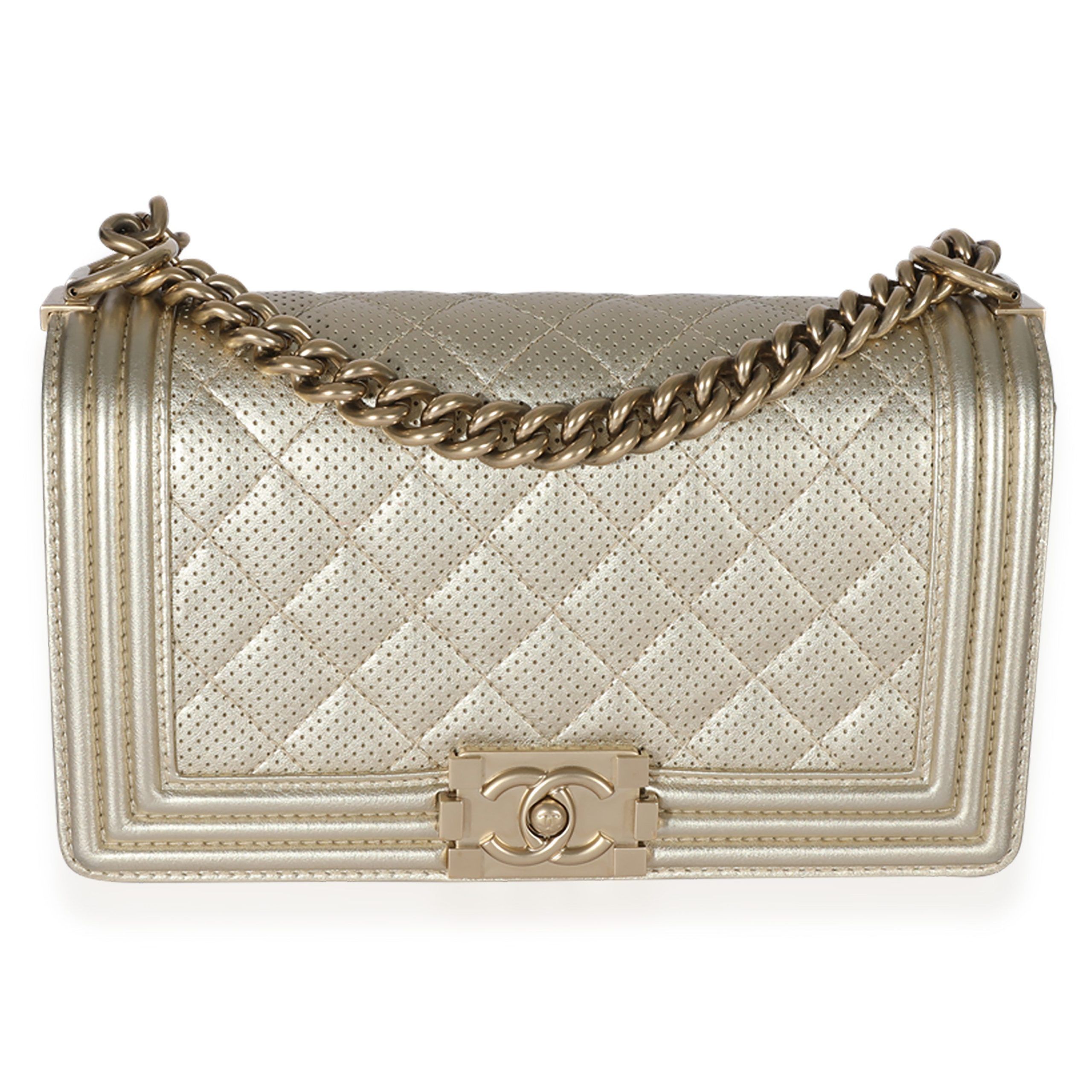 image of Chanel Gold Perforated Old Medium Boy Bag, Women's