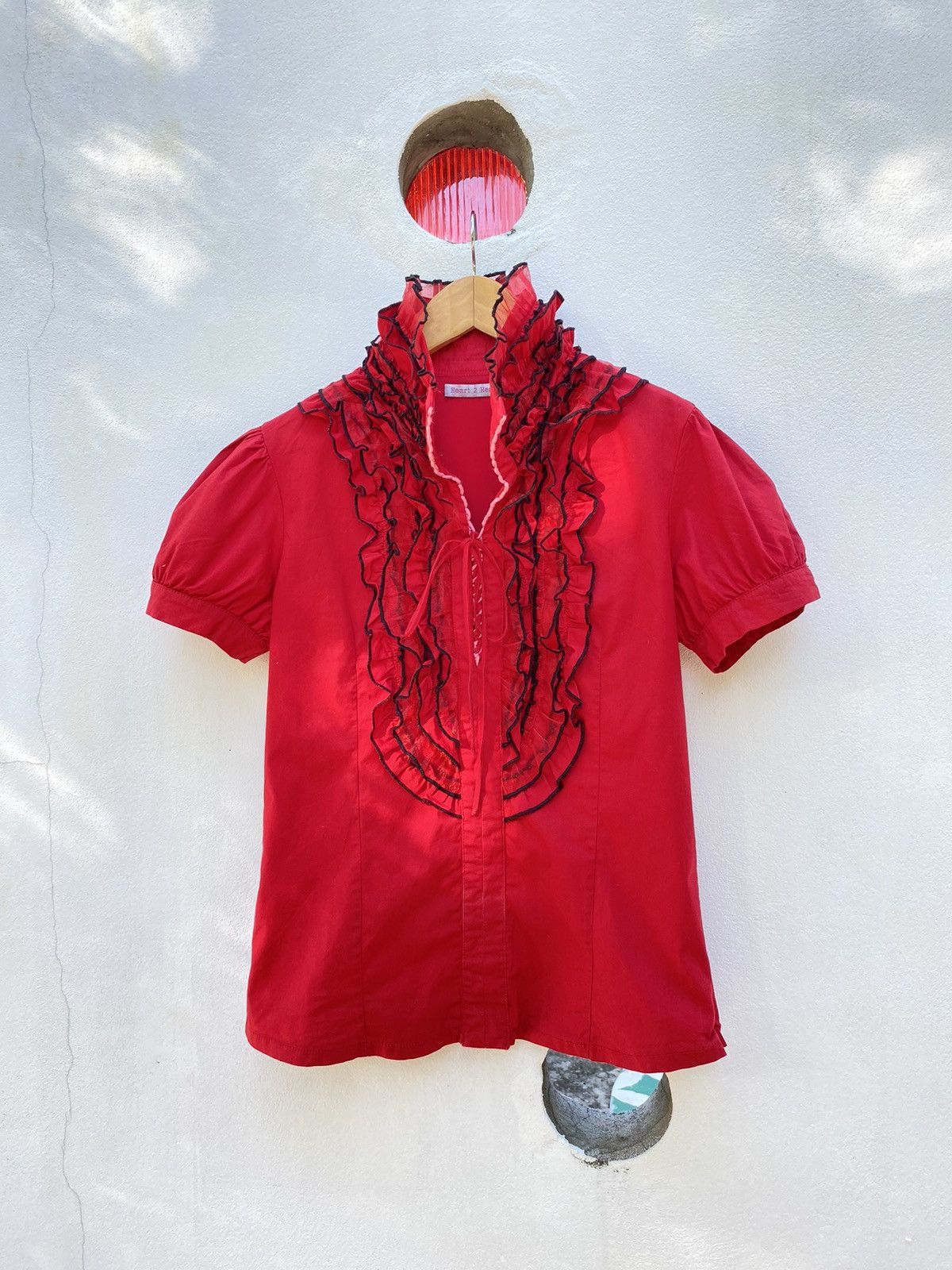 Designer × Japanese Brand Heart 2 Heart Y2K red ruffle blouse shirt Size XS / US 0-2 / IT 36-38 - 21 Thumbnail