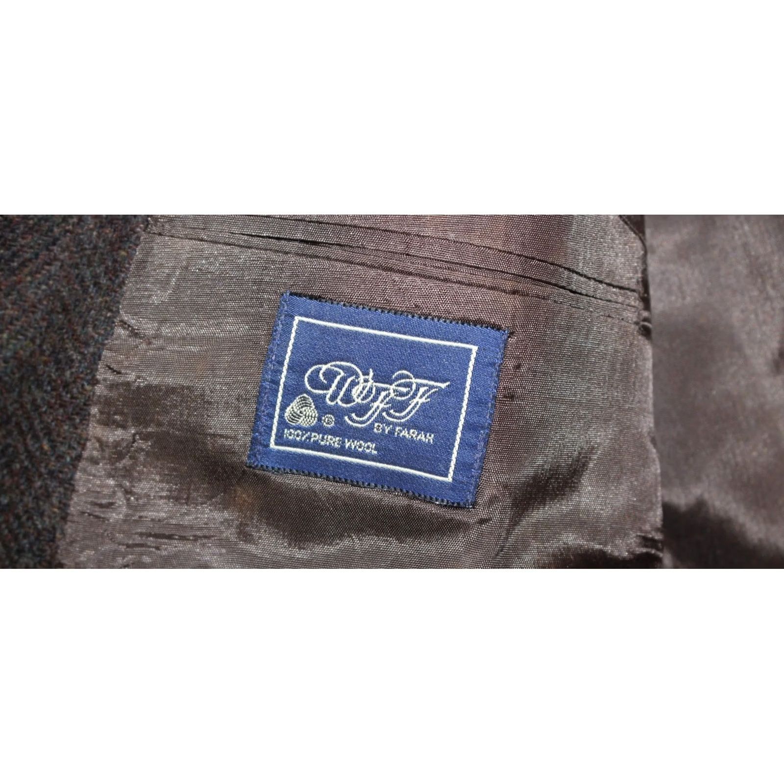 Farah Vintage Farah Wolff Blazer Men 44 R 100% Pure Wool Tweed Herringbone Brown Size 44R - 6 Thumbnail