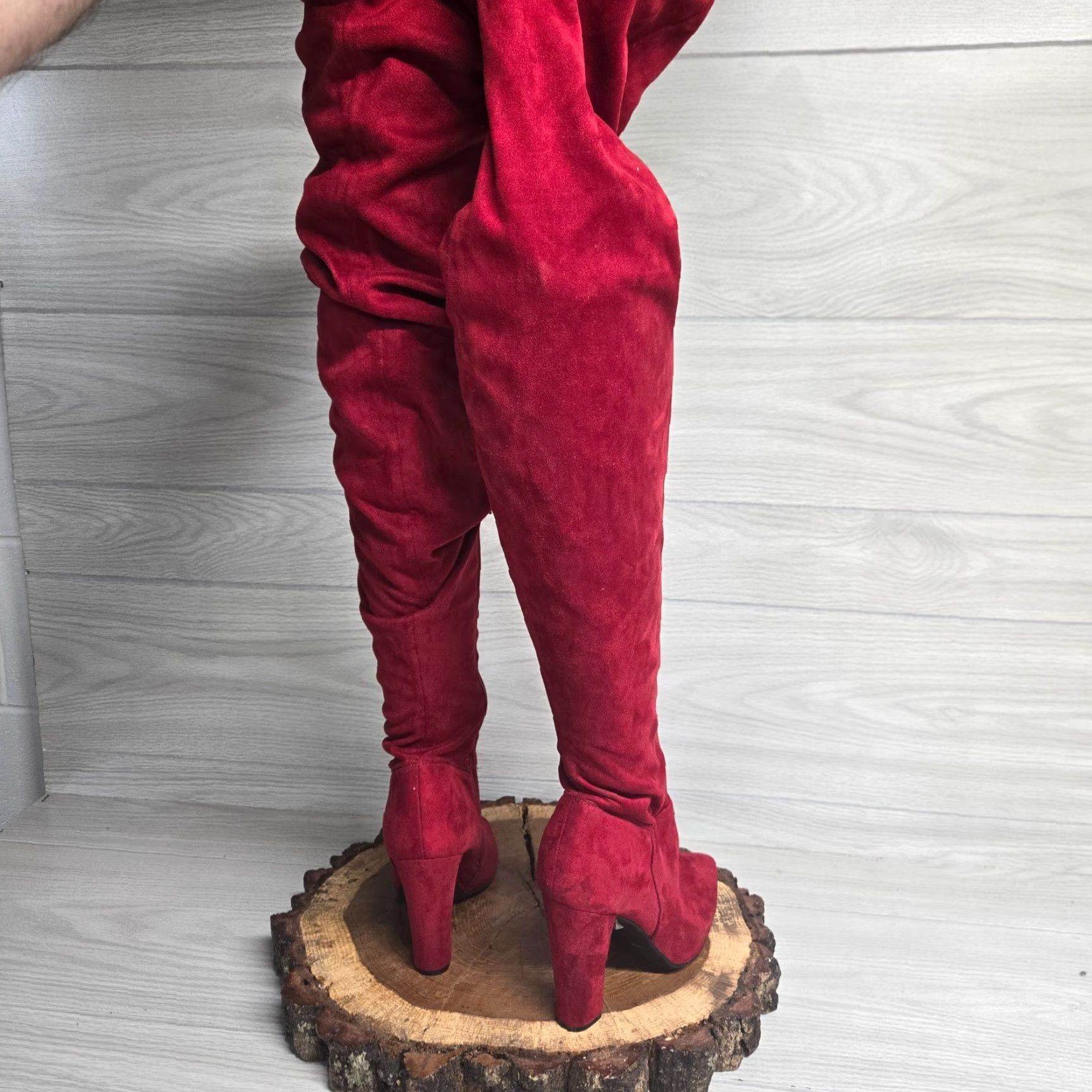 Vintage Bamboo Solid Red 4” Thigh High Heels Madam Adult Women's Size 10 Bamboo Pump Shoe Red 10 Women Womens Heel Size US 10 / IT 40 - 5 Thumbnail