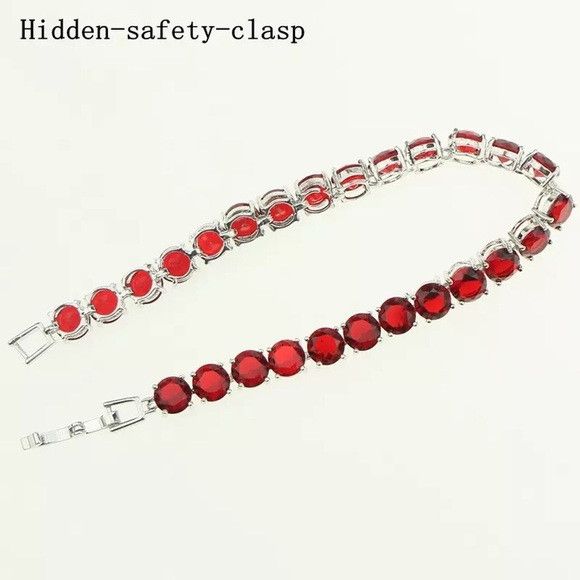 Other Bridal Red Garnet Zirconia 925 Silver Plated Bracelet Size ONE SIZE - 3 Thumbnail