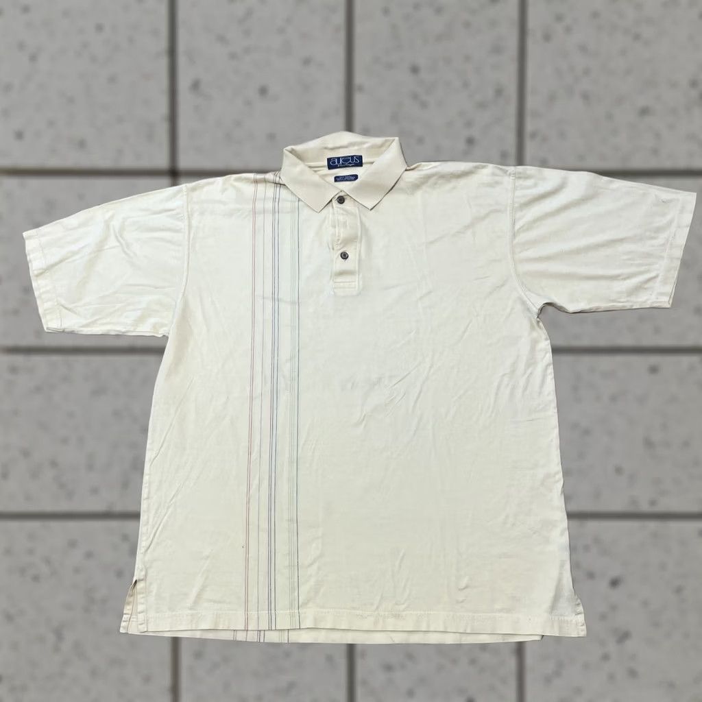 Vintage Aureus Polo shirt Yellow XL Vintage Retro Y2k Striped Center Embroidered Golf Shirt Mens XL Size US XL / EU 56 / 4 - 1 Thumbnail