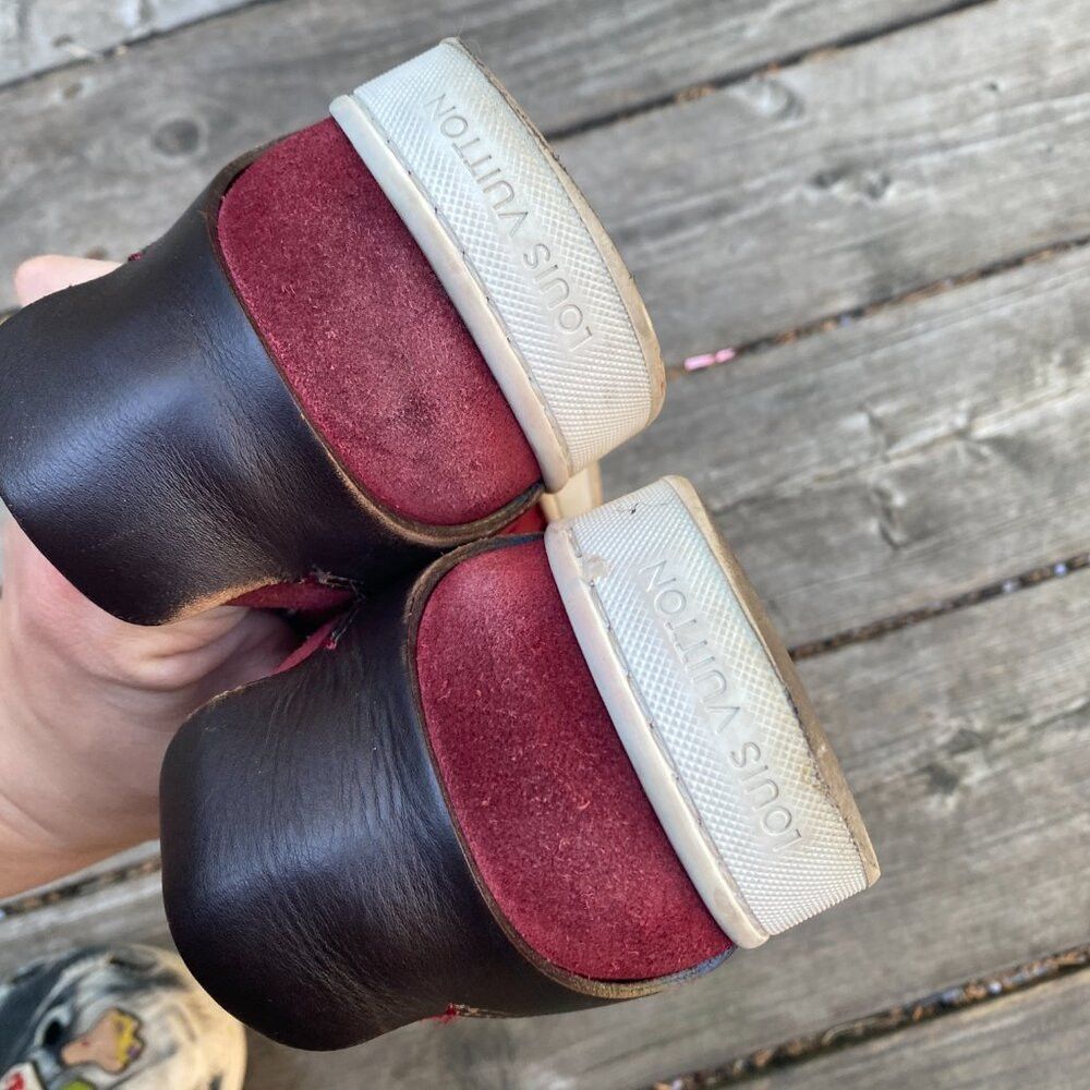 Louis Vuitton Louis Vuitton Burgundy/Black Suede and Leather Logo Lace Up Size US 7 / EU 40 - 8 Thumbnail