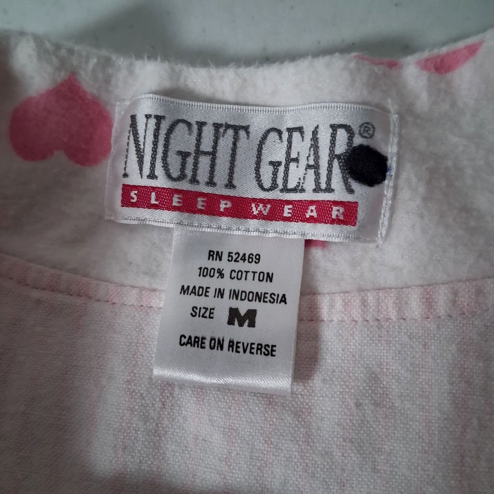 Vintage VINTAGE Night Gear Nightgown M Pink Stripe Flannel Hearts Bear Women Size ONE SIZE - 4 Thumbnail
