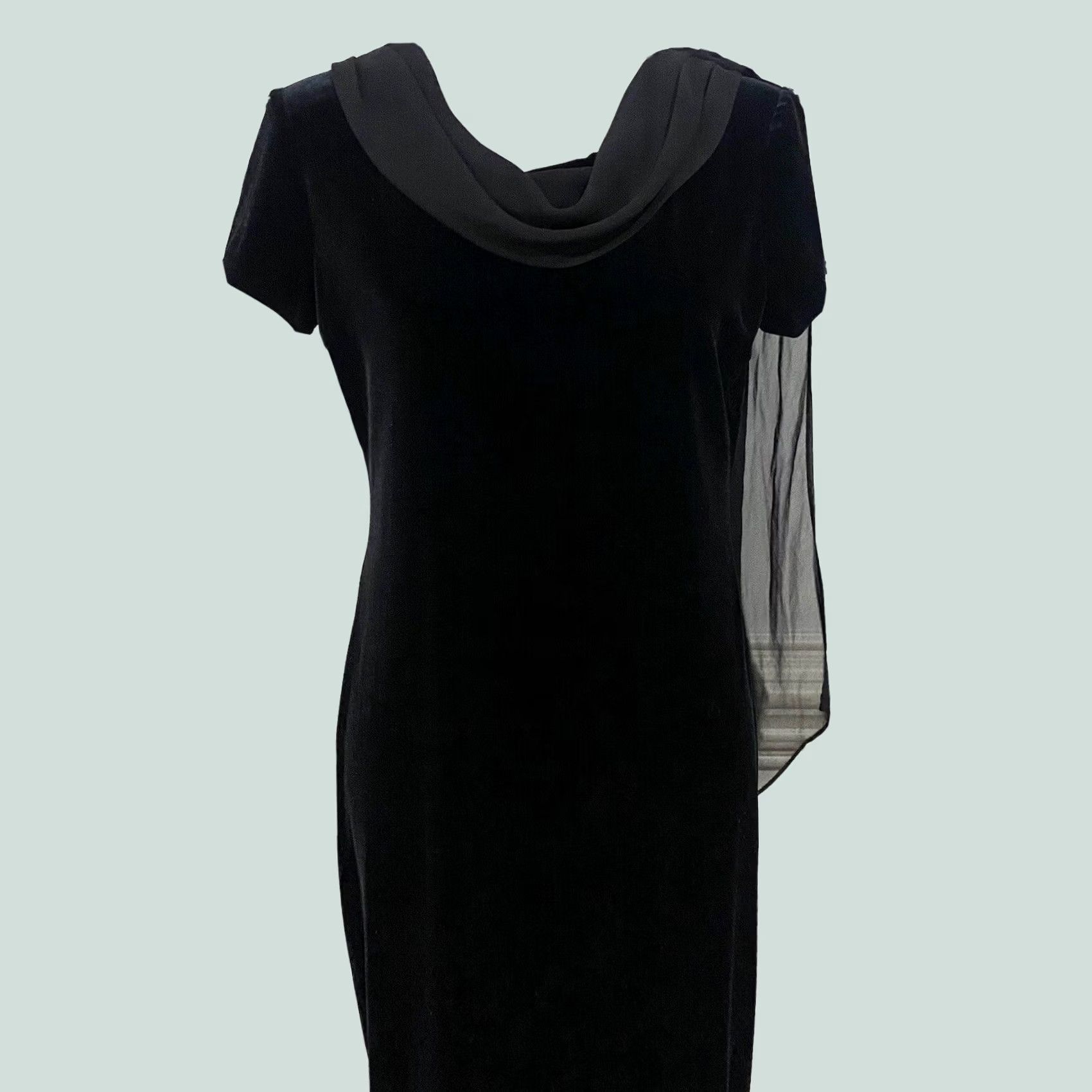Velvet VINTAGE Social Circles Dress Black Velvet Long Maxi Short Sleeve Chiffon Sz 10 Women Size 32" / US 10 / IT 46 - 1 Thumbnail