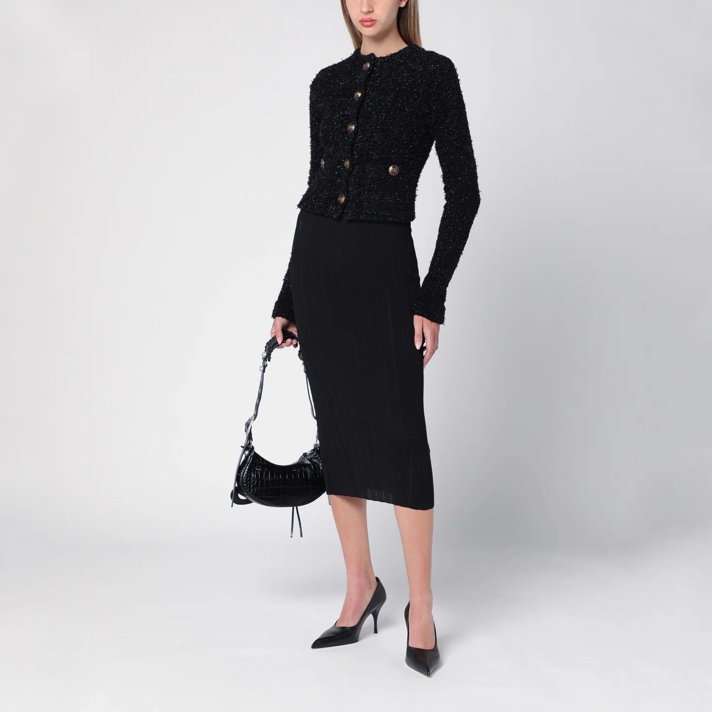 Balenciaga o1d2blof0426 Cotton Cropped Cardigan in Black Size M / US 6-8 / IT 42-44 - 2 Thumbnail