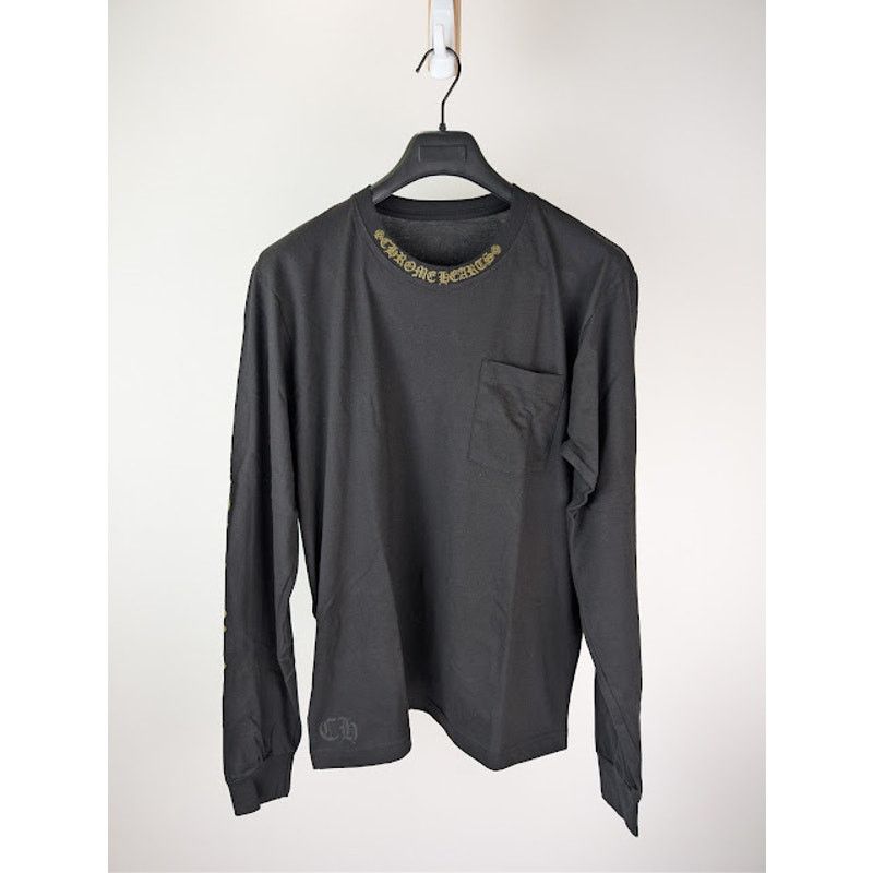 Chrome Hearts o1rshd1 Gold Neck Logo Long Sleeve T-Shirt in Black Size US M / EU 48-50 / 2 - 8 Thumbnail