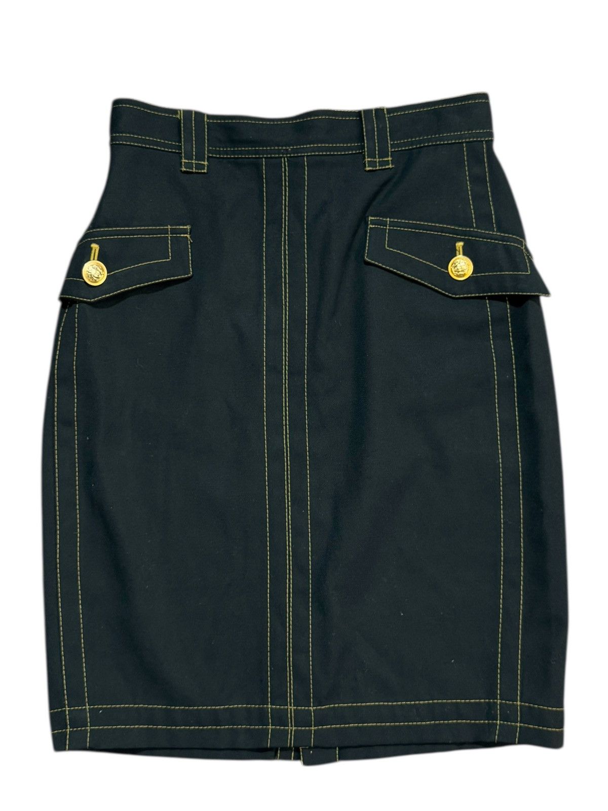 Versace Vintage Gianni Versace Black Skirt – Medusa Gold Buttons Size 26" / US 2 / IT 38 - 2 Thumbnail