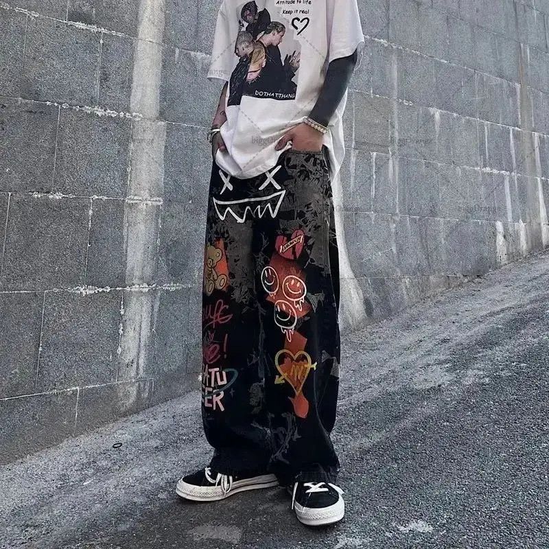 Japanese Brand Straight Wide Leg Pants Graffiti Print Casual Jeans Y2k Size US 32 / EU 48 - 1 Thumbnail