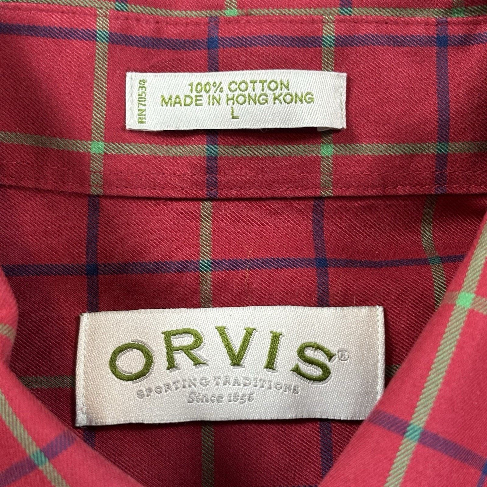 Orvis Orvis Men's Large Cotton Button Shirt Red Green Blue Plaid Size US L / EU 52-54 / 3 - 3 Thumbnail