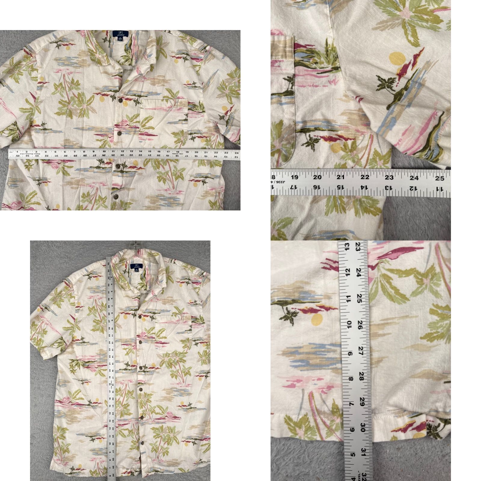 George George Button-Up Shirt Adult XL White Palm Hawaiian Cotton Blend Size US XL / EU 56 / 4 - 8 Thumbnail