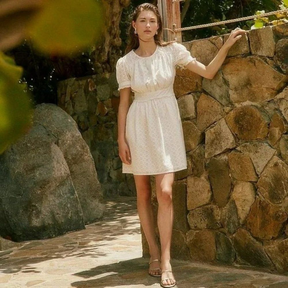 NWT New $148 J.Crew Button-front White Mini Dress in Eyelet