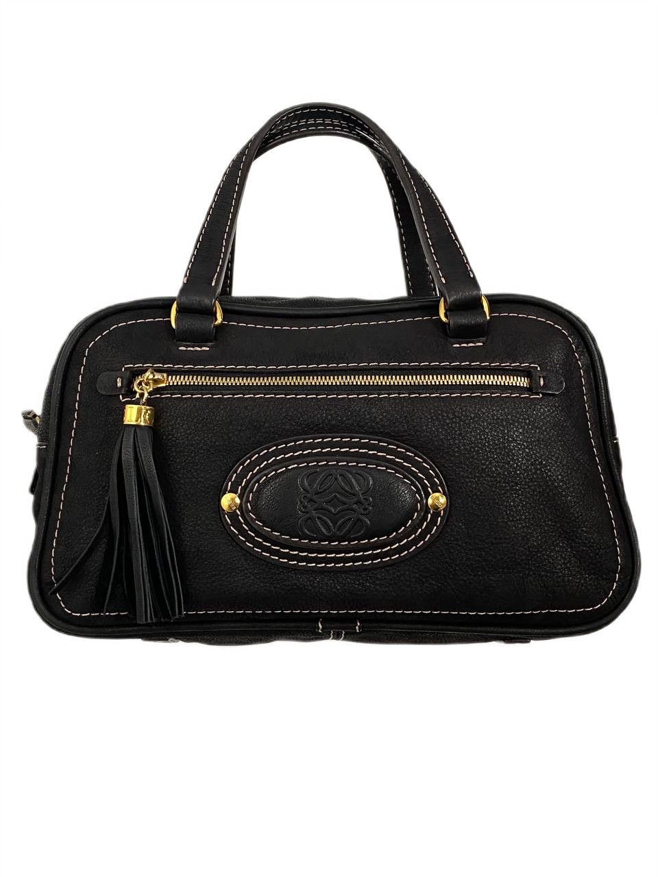 Loewe Loewe Logo Black Leather Black Bowling Tote Hand Bag Size ONE SIZE - 1 Thumbnail