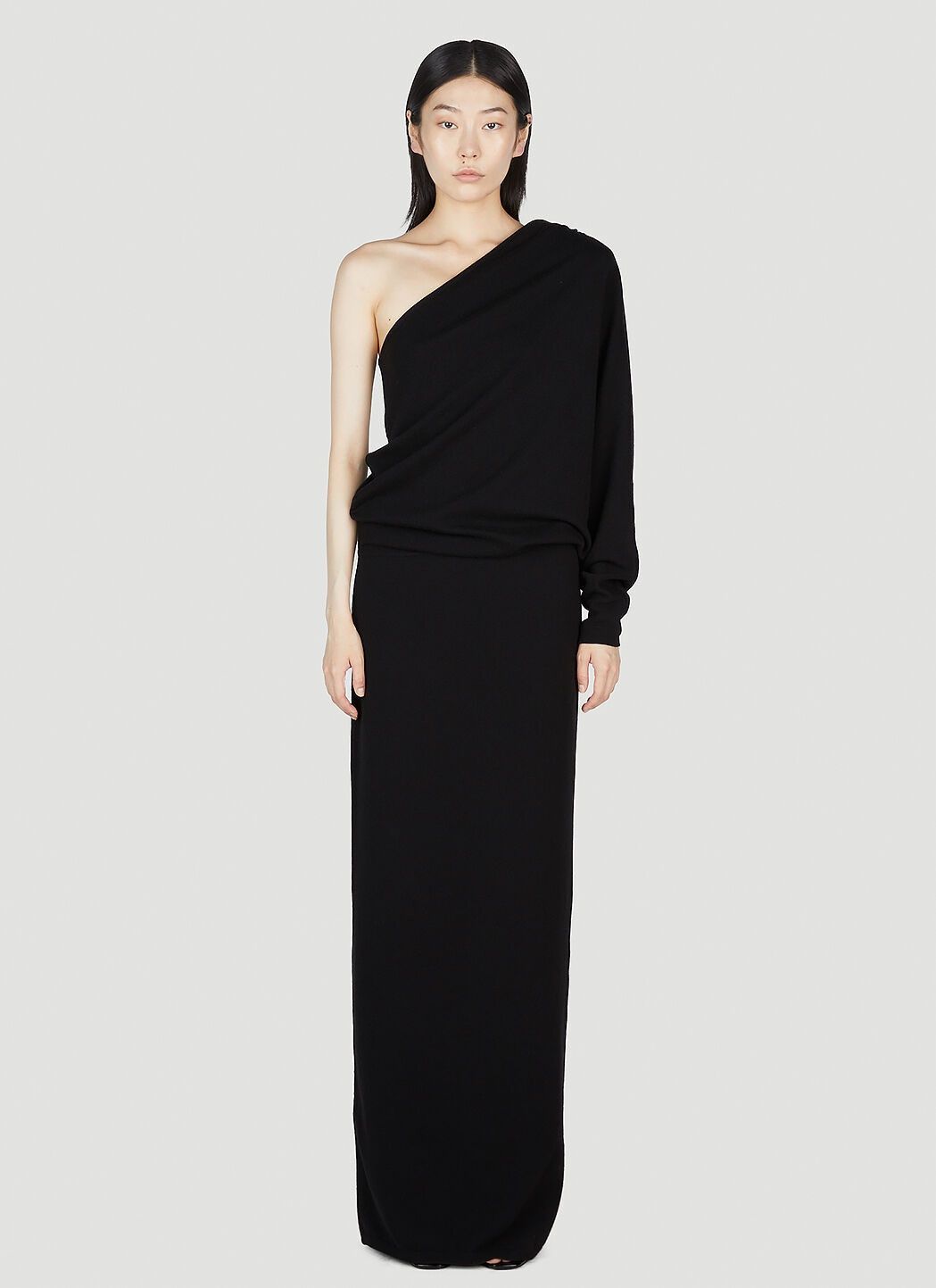 Saint Laurent Paris o1s1wg110125 755434 Long One-Shoulder Dress Cashmere Black Size L / US 10 / IT 46 - 1 Thumbnail