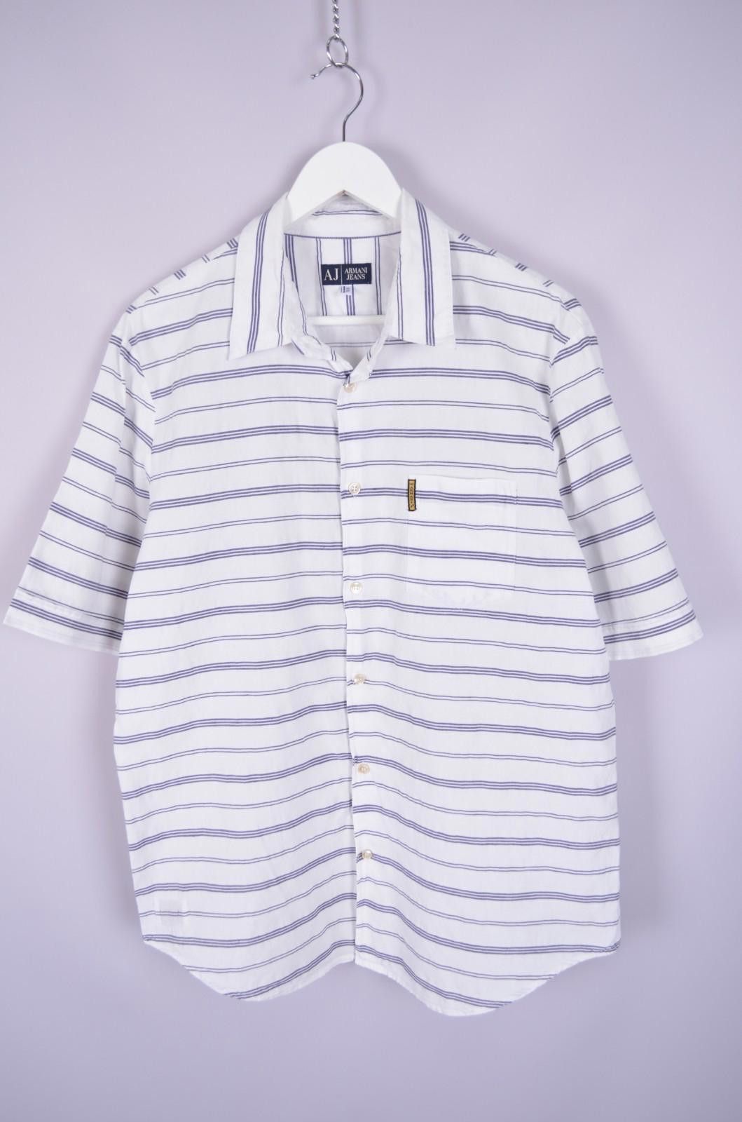 Designer Armani Jeans Mens Striped White Shirt Linen Cotton Size XXL Size US XXL / EU 58 / 5 - 1 Thumbnail