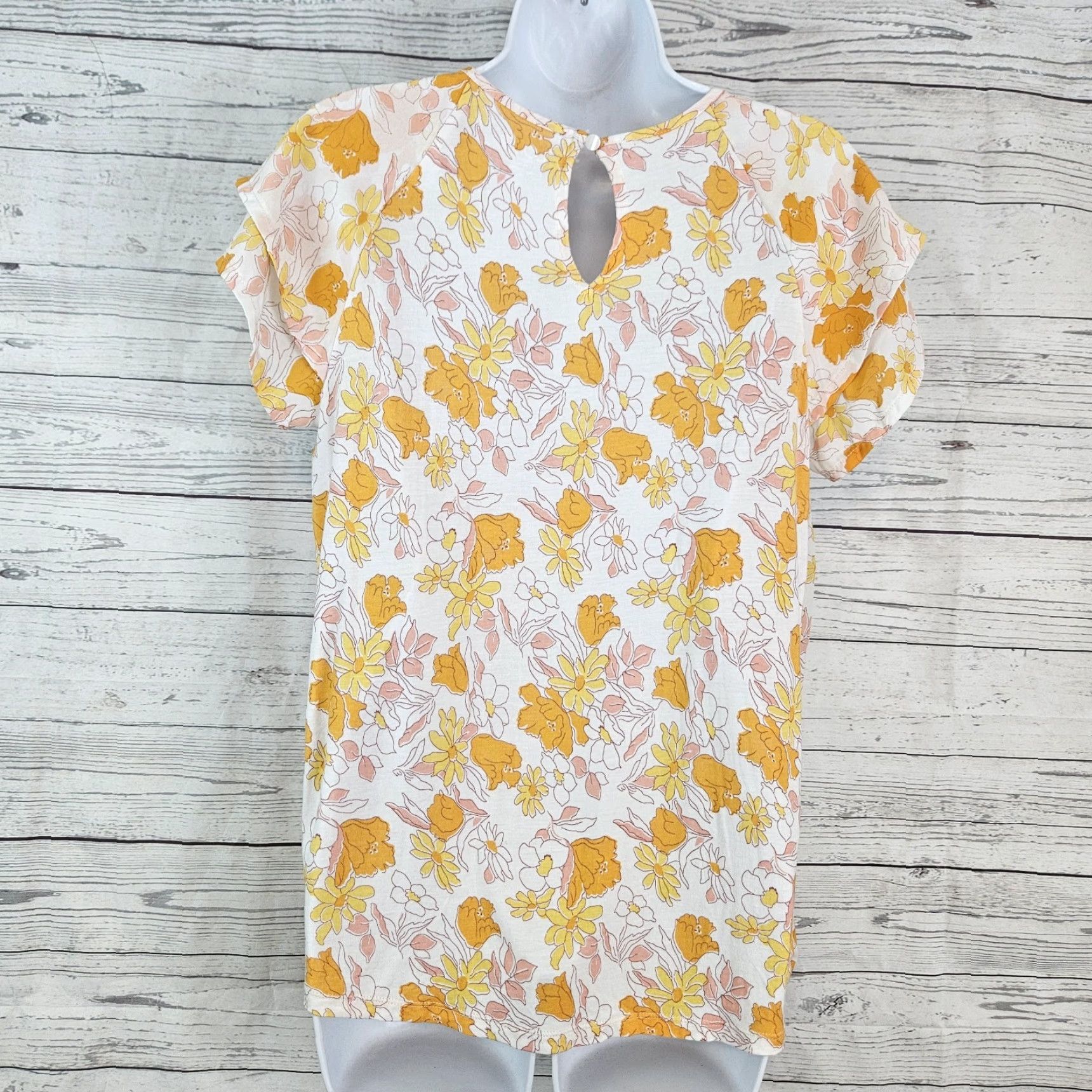Loft Ann Taylor LOFT Womens Top Small Petite Orange Pink Floral Short Sleeve Size L / US 10 / IT 46 - 3 Thumbnail